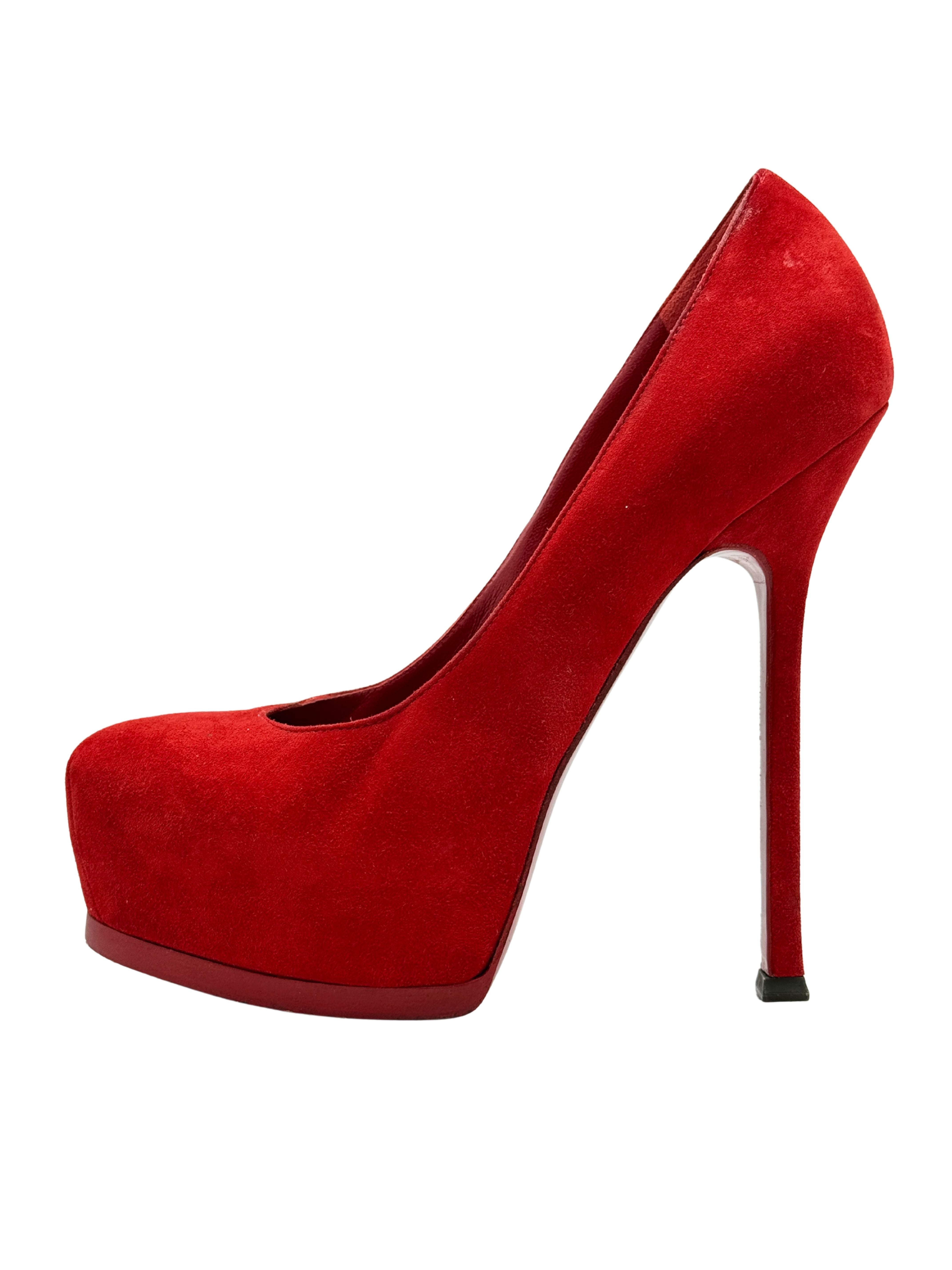Yves Saint Laurent Suede Tribtoo Platform Pump - Red