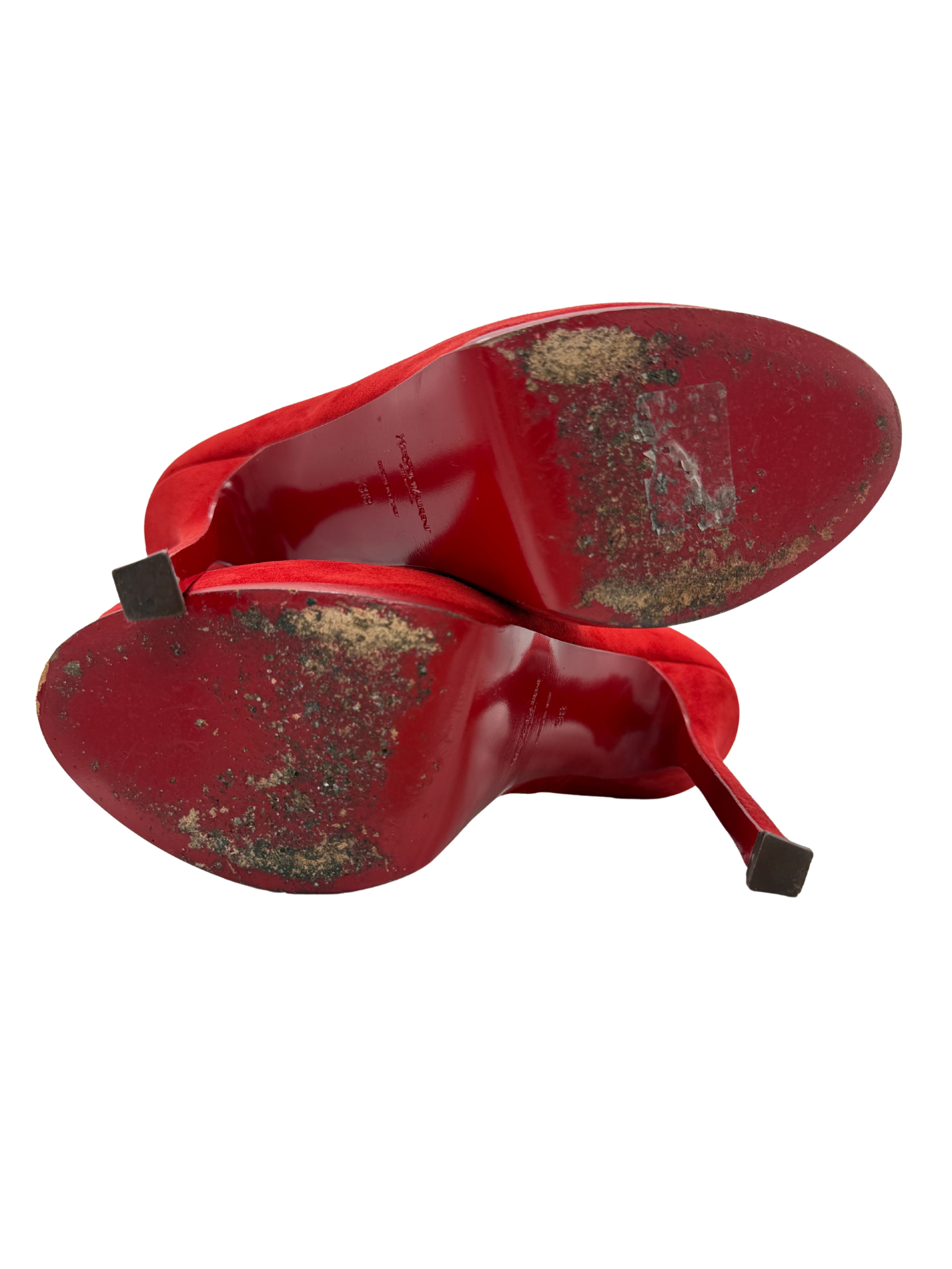 Yves Saint Laurent Suede Tribtoo Platform Pump - Red