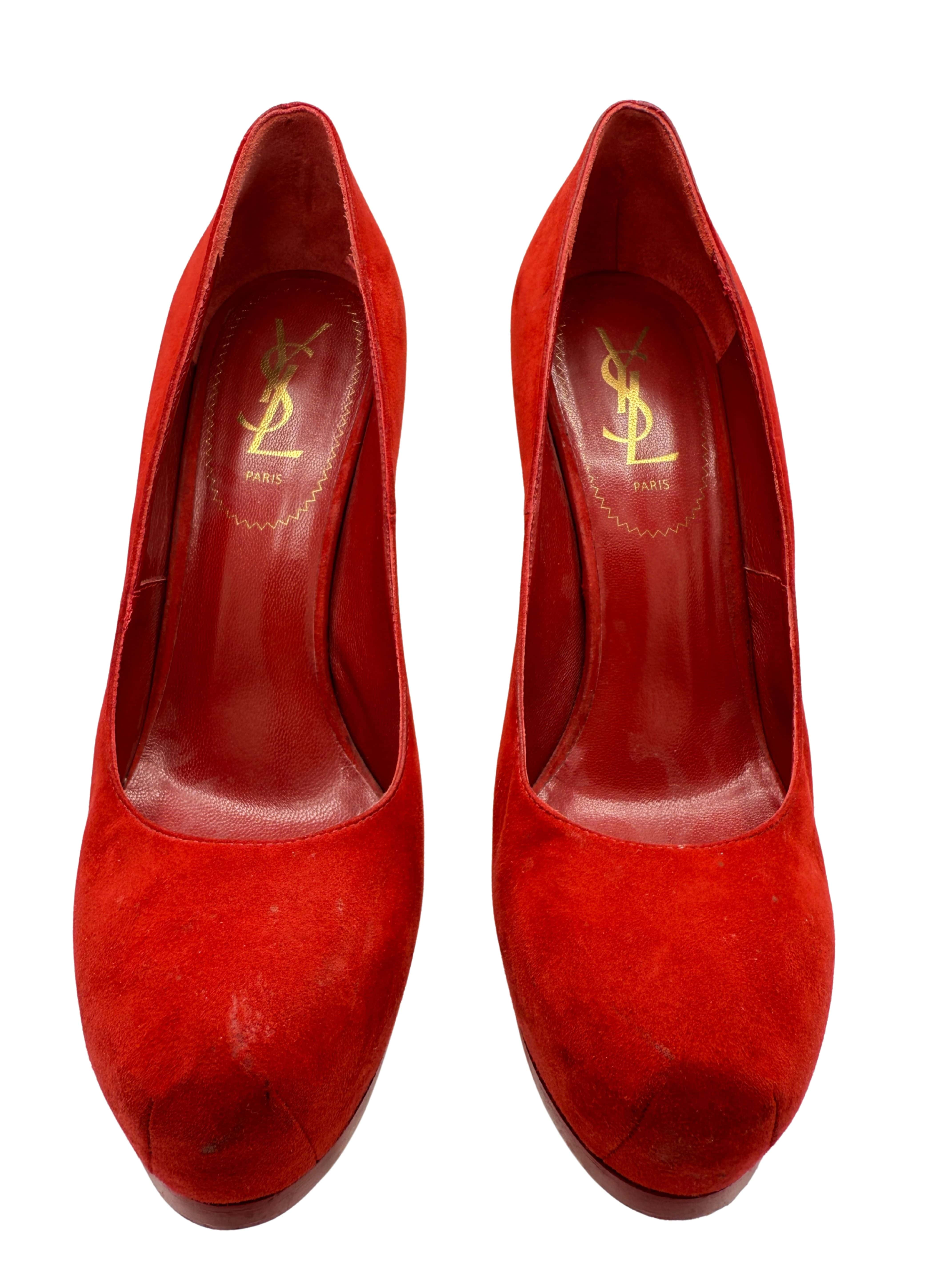 Yves Saint Laurent Suede Tribtoo Platform Pump - Red