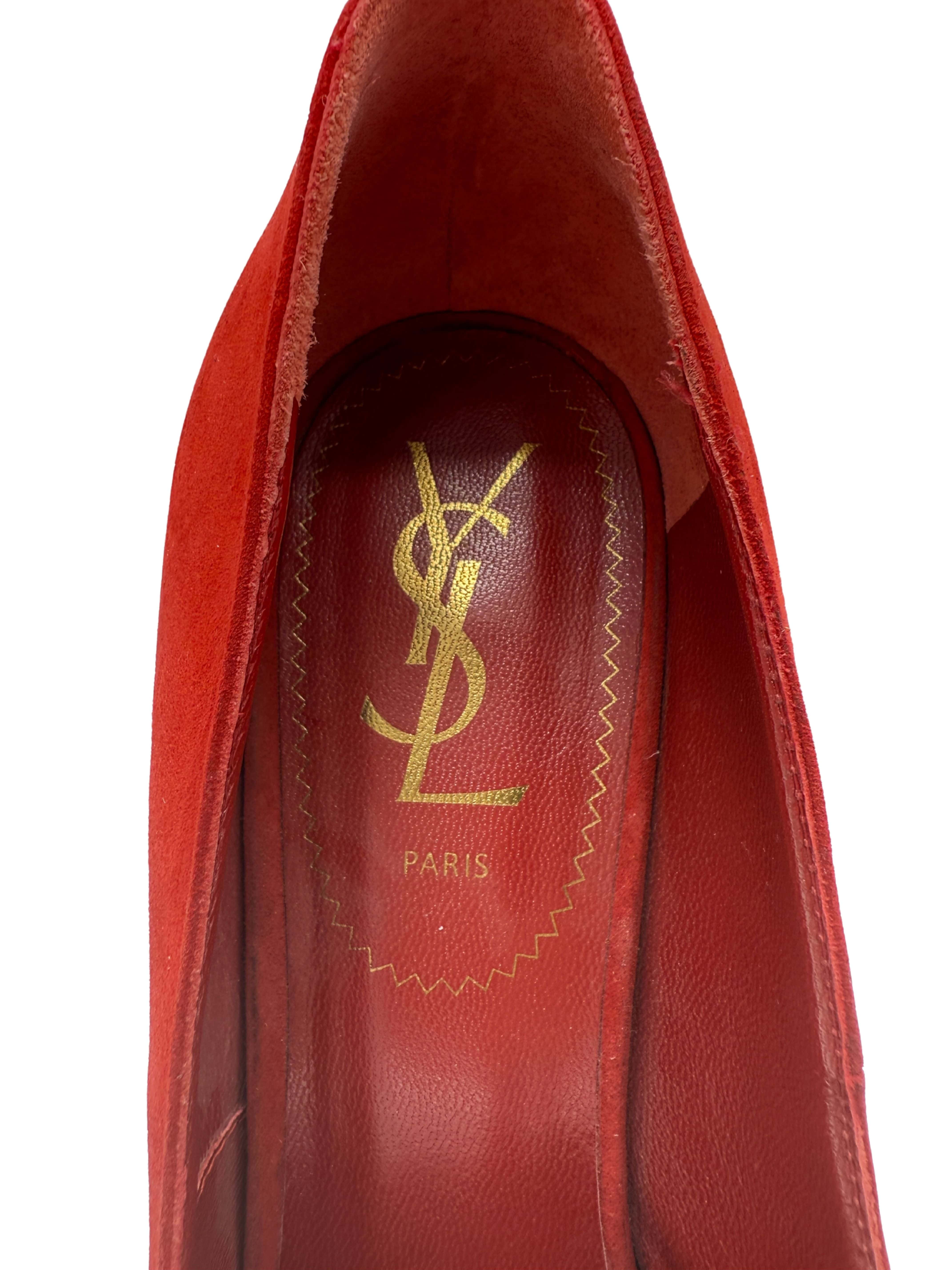 Yves Saint Laurent Suede Tribtoo Platform Pump - Red
