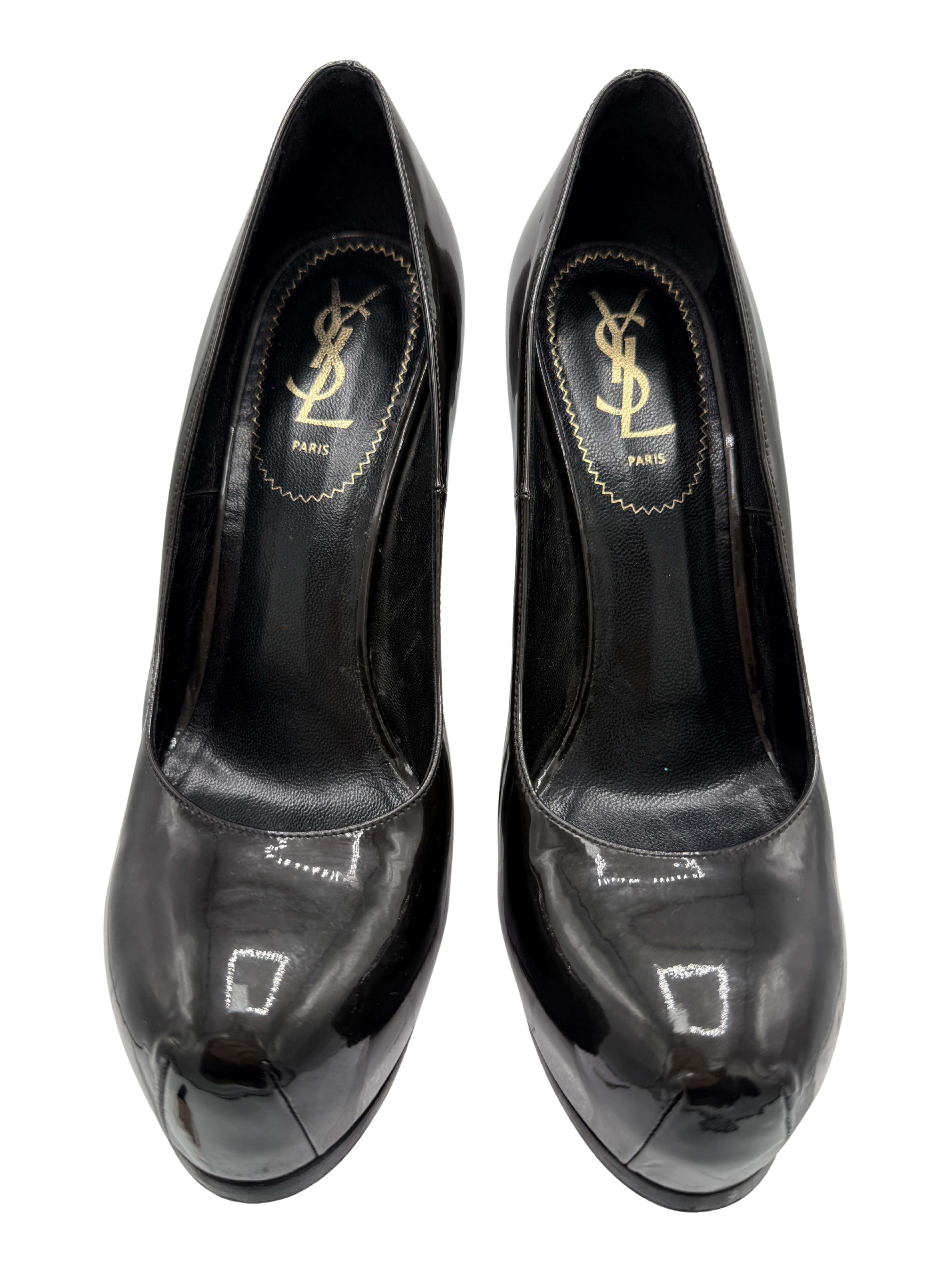 Yves Saint Laurent Tribtoo Patent Platform Pump - Black