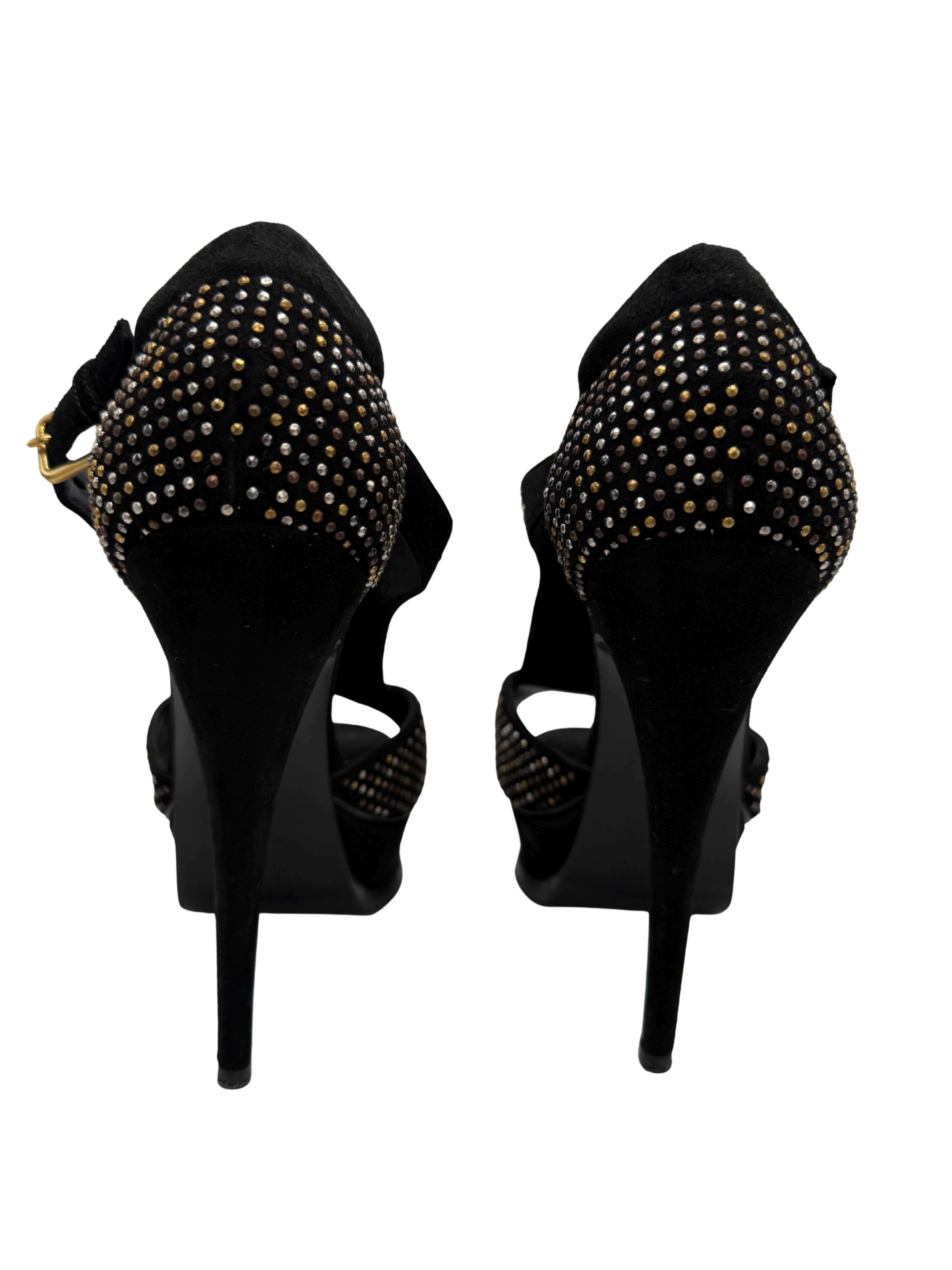 Yves Saint Laurent Studded Peep Toe Platform Sandals - Black