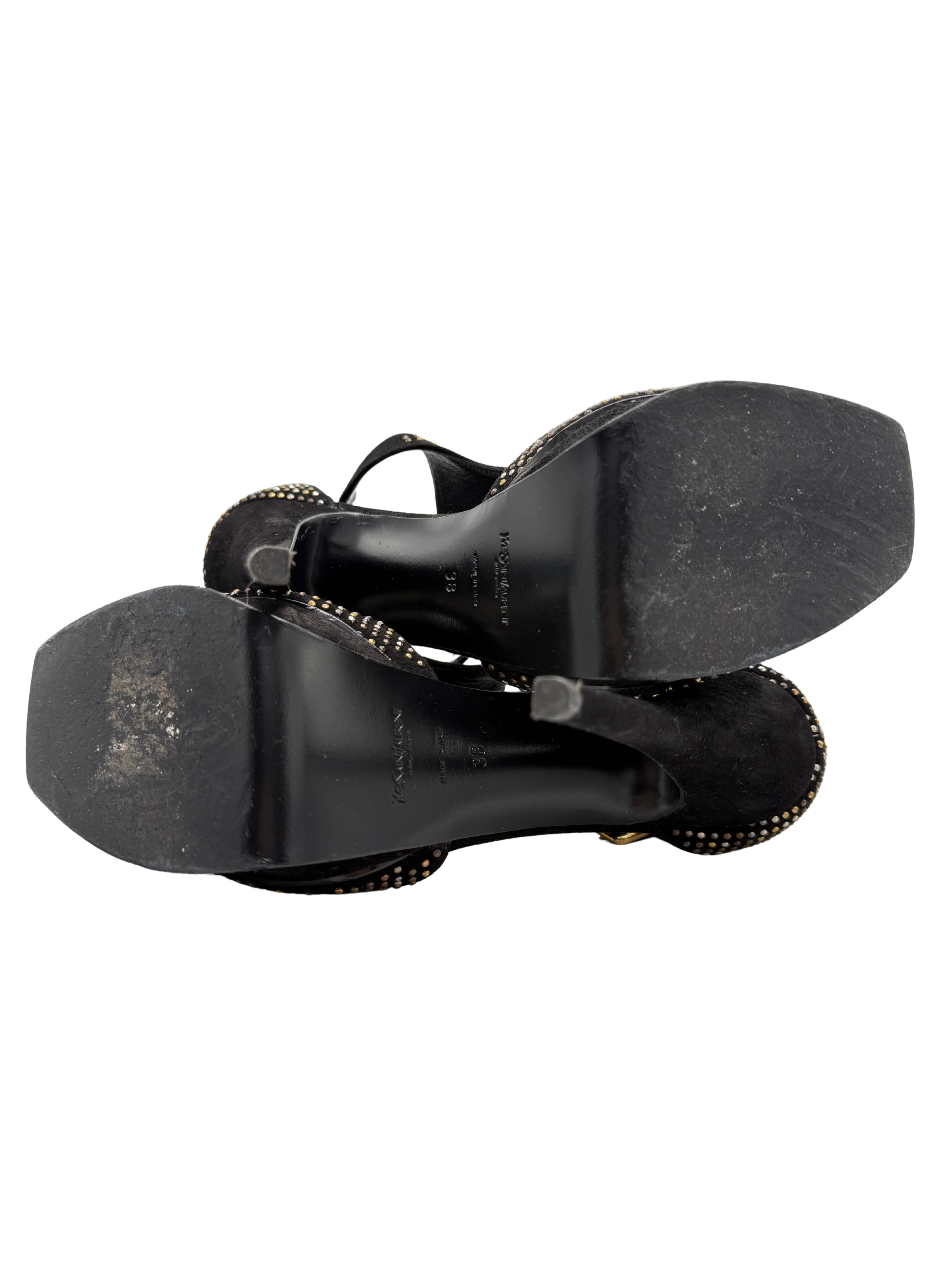 Yves Saint Laurent Studded Peep Toe Platform Sandals - Black
