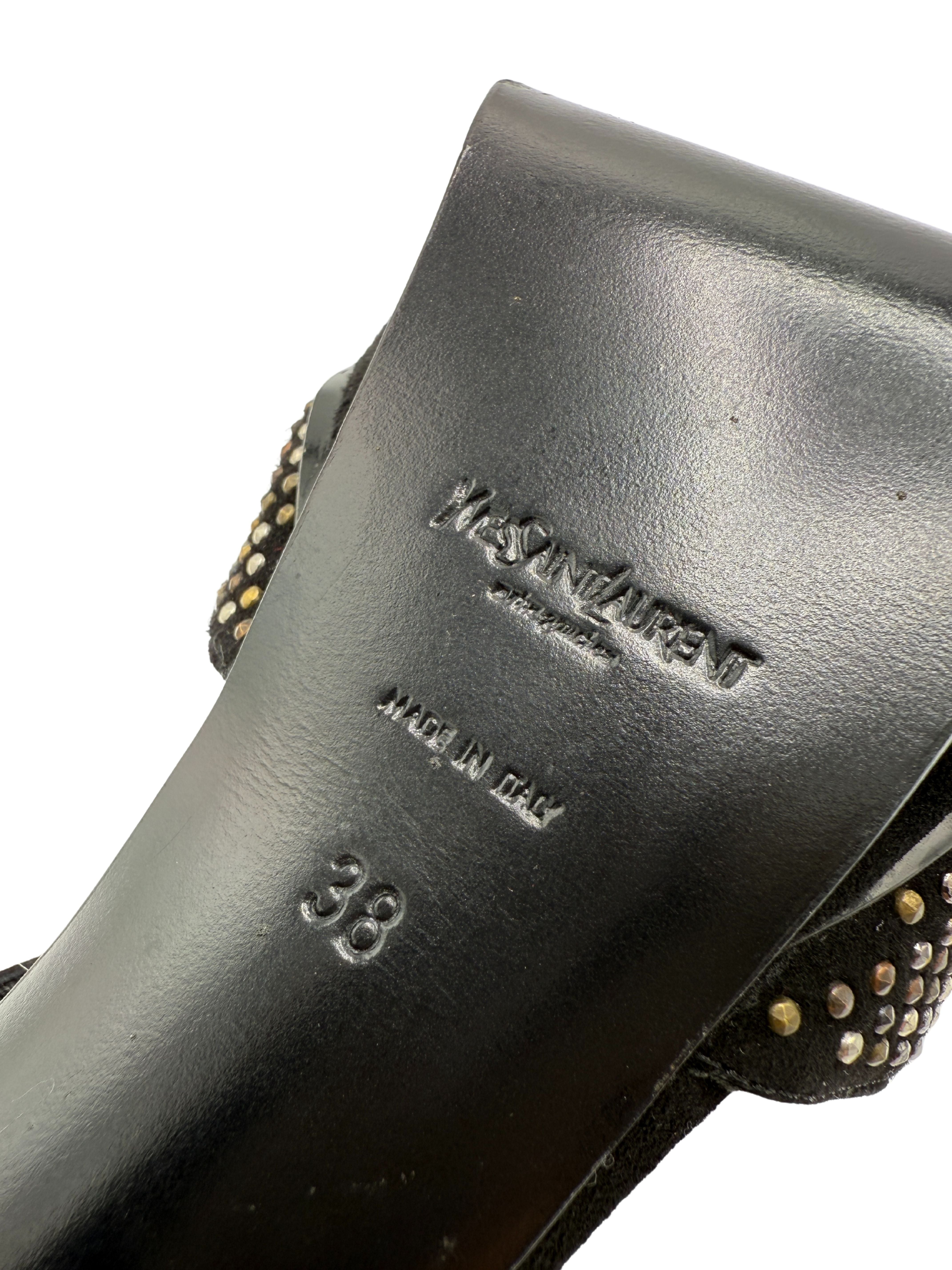 Yves Saint Laurent Studded Peep Toe Platform Sandals - Black