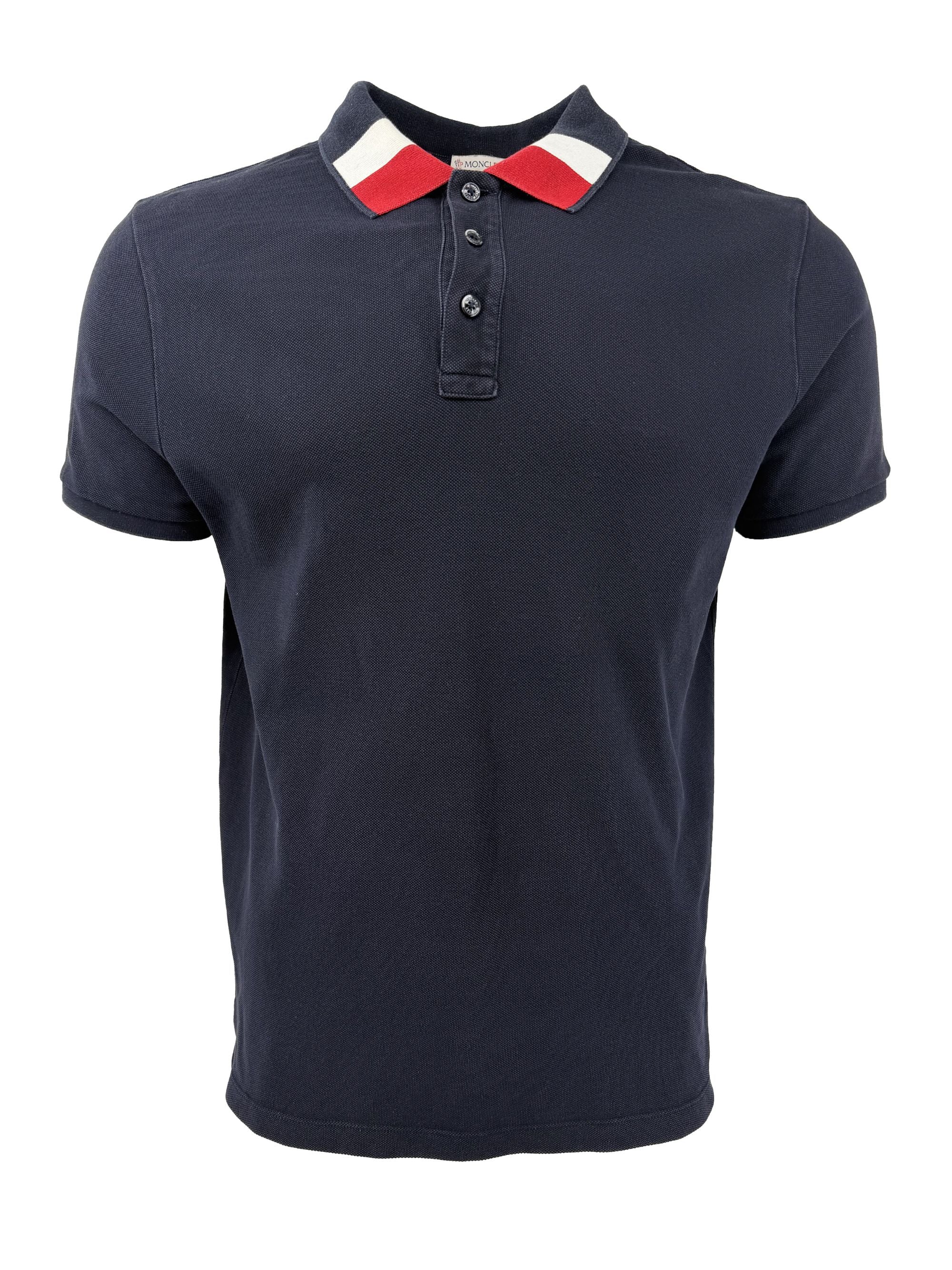 Moncler Stripe Collar Polo - Navy Moncler