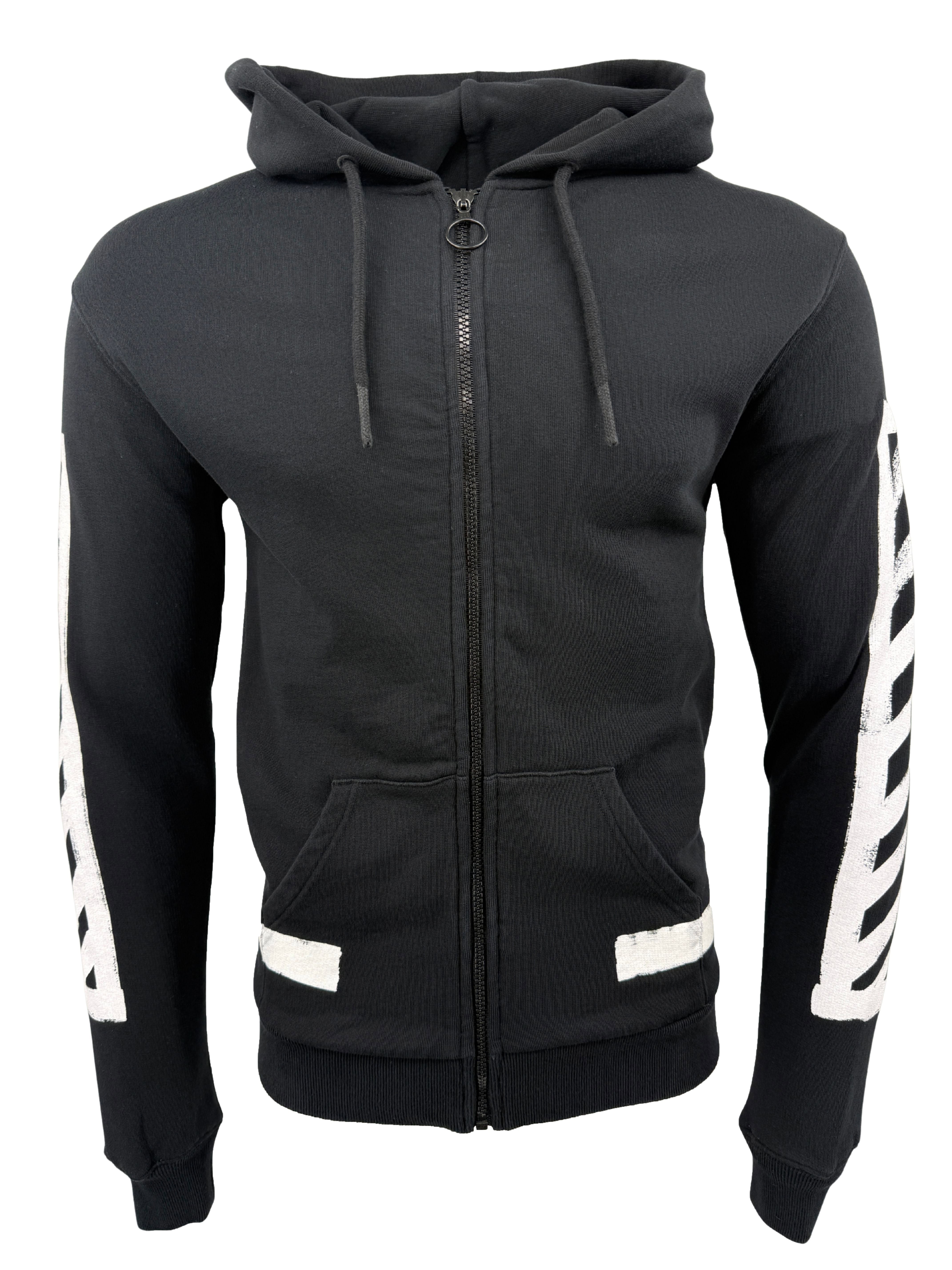 Off-White Brushed Paint Zip-Up Hoodie - Black