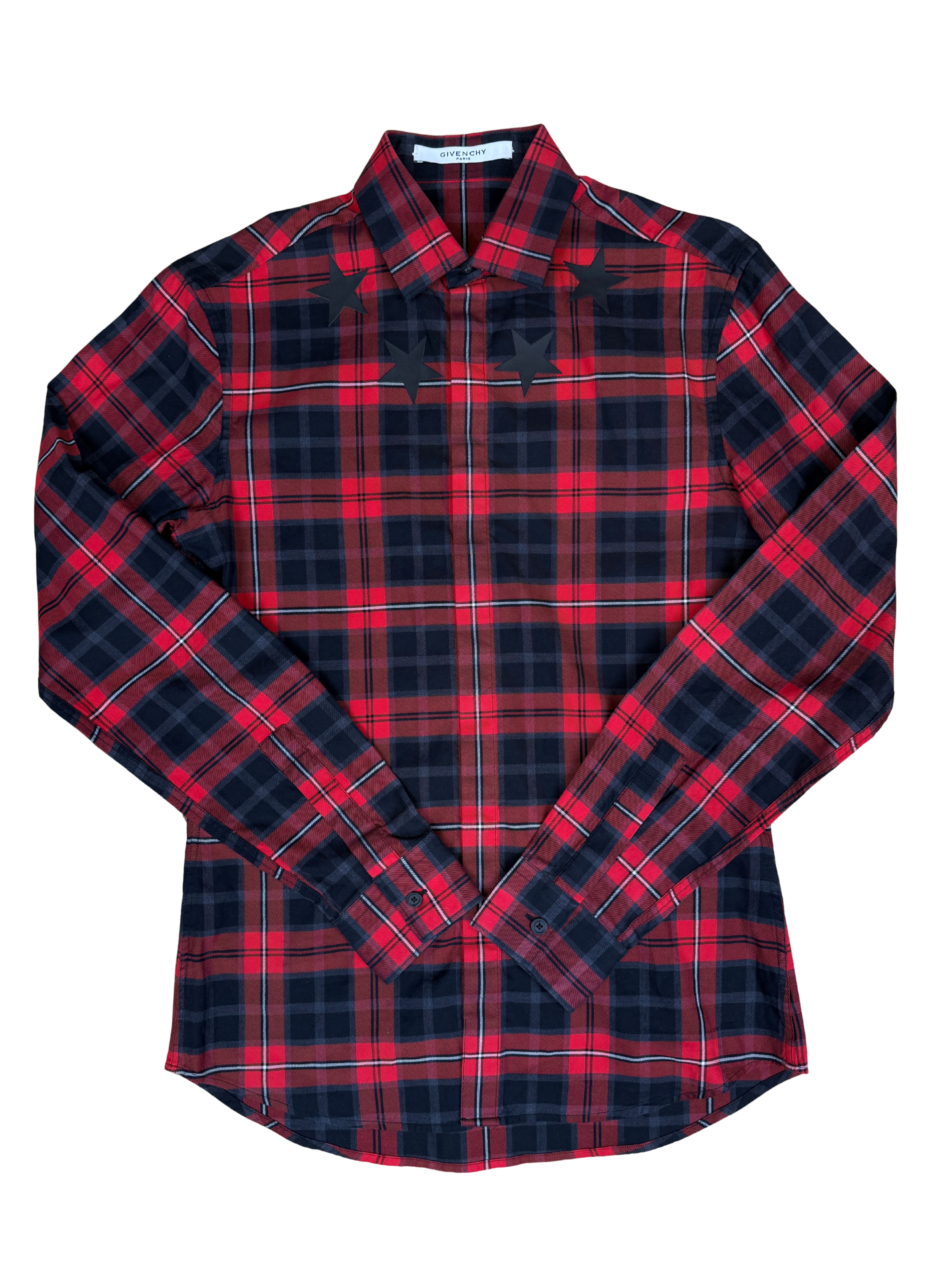 Givenchy Slim Fit Star Applique Plaid Shirt - Red Givenchy