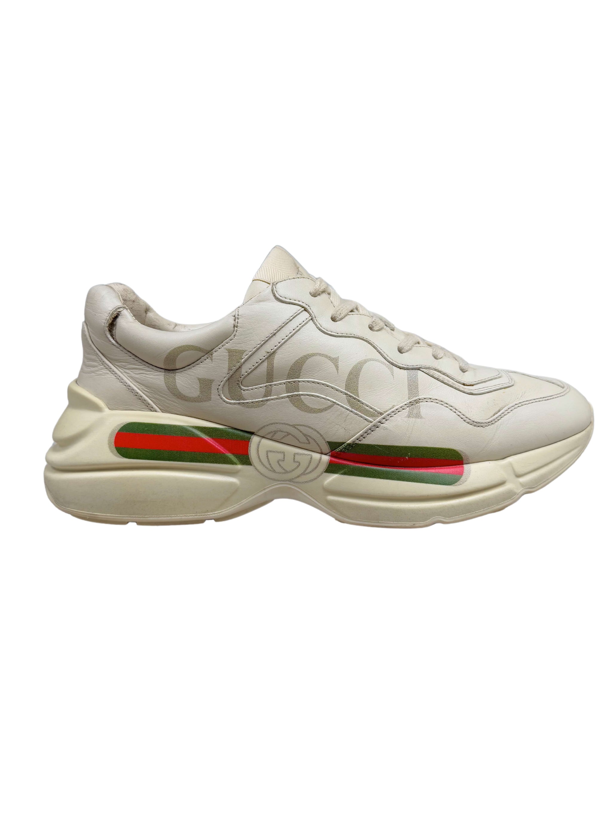 GG RHYTON TRAINER WHITE LAMBSKIN WITH FOX ICON