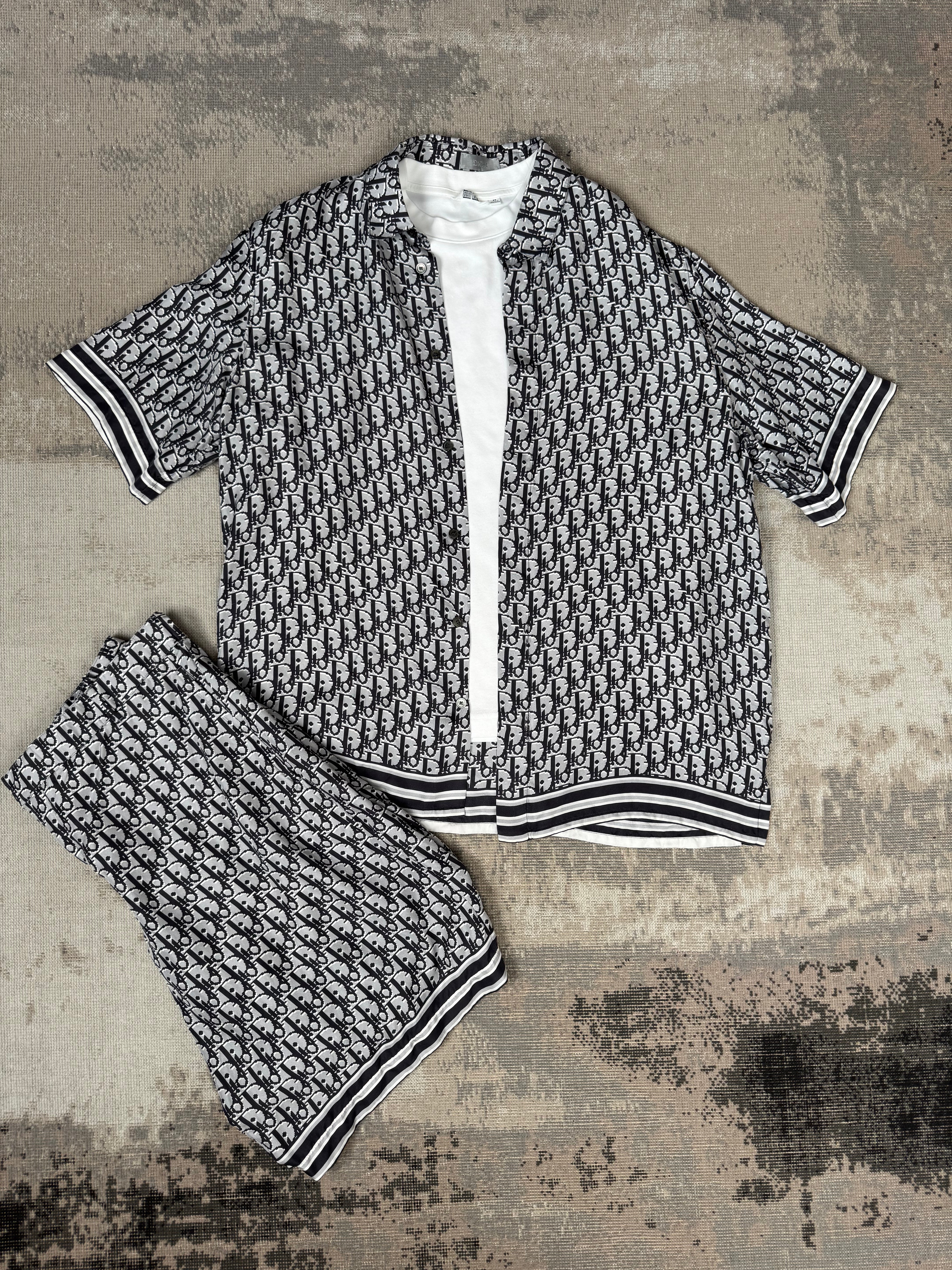 Dior Oblique Short Sleeve Shirt & Shorts Set - Grey Dior