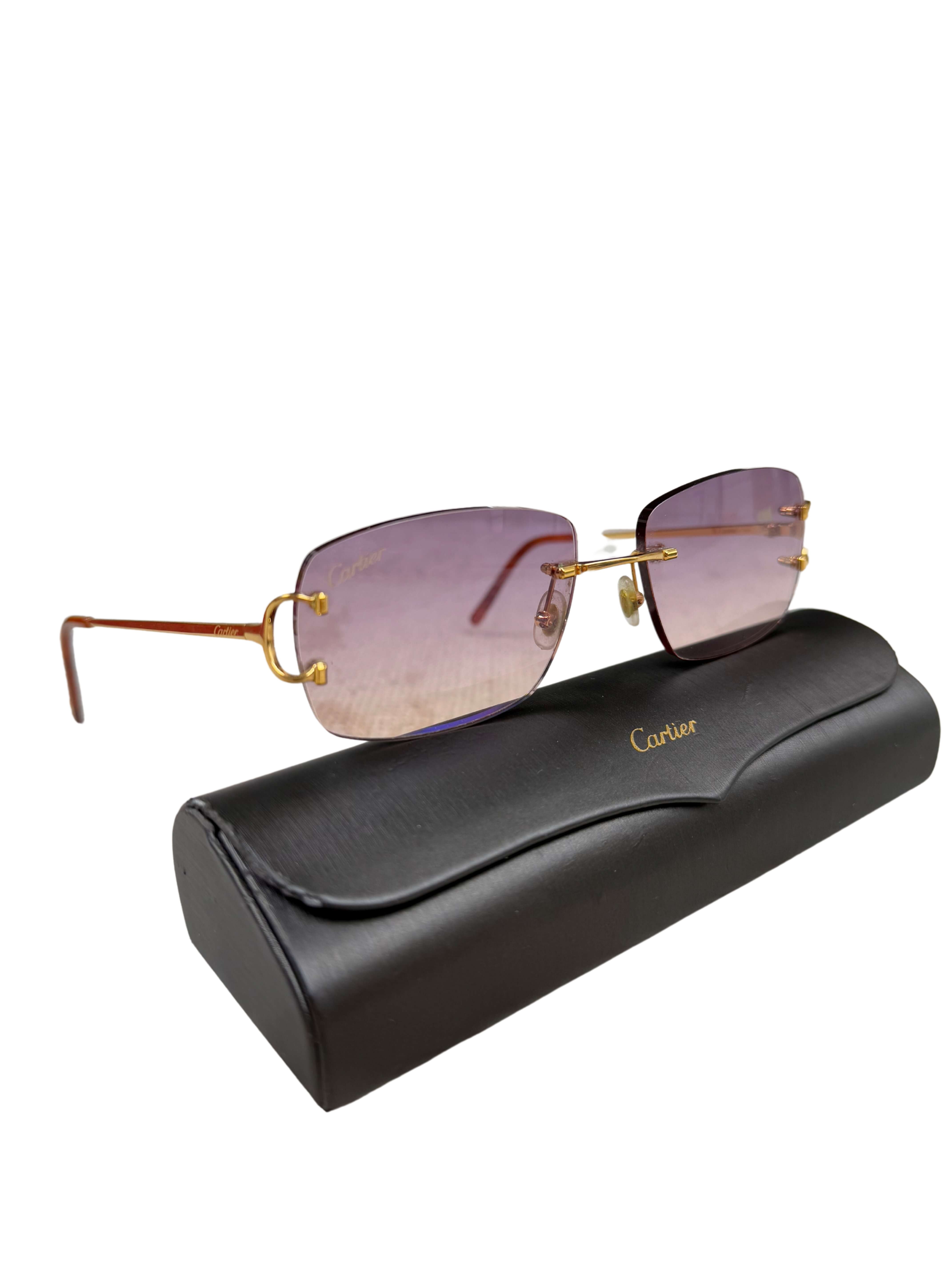 Cartier CT00920 001 Rimless Sunglasses - Gold/Purple Cartier