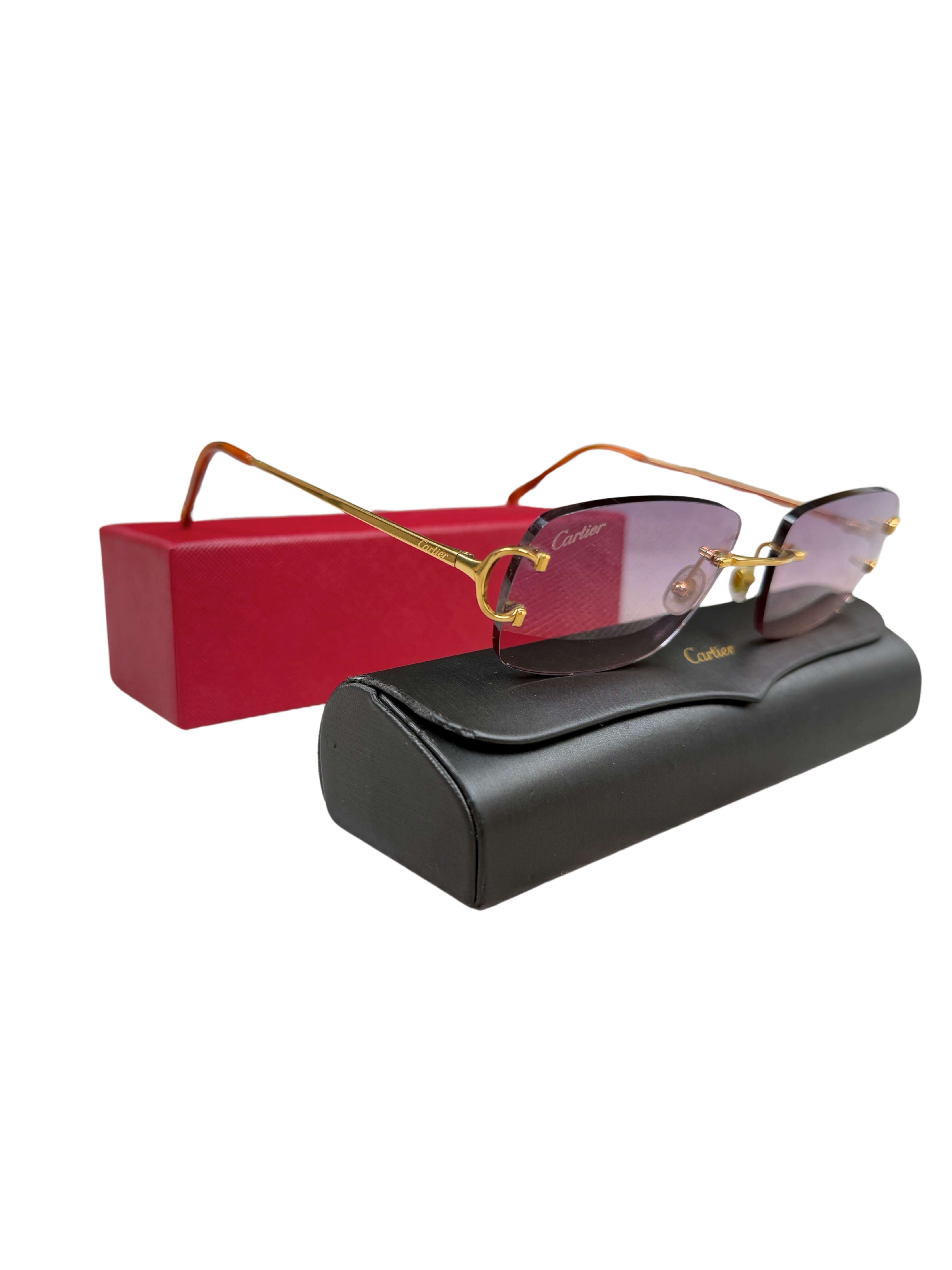 Cartier CT00920 001 Rimless Sunglasses - Gold/Purple Cartier