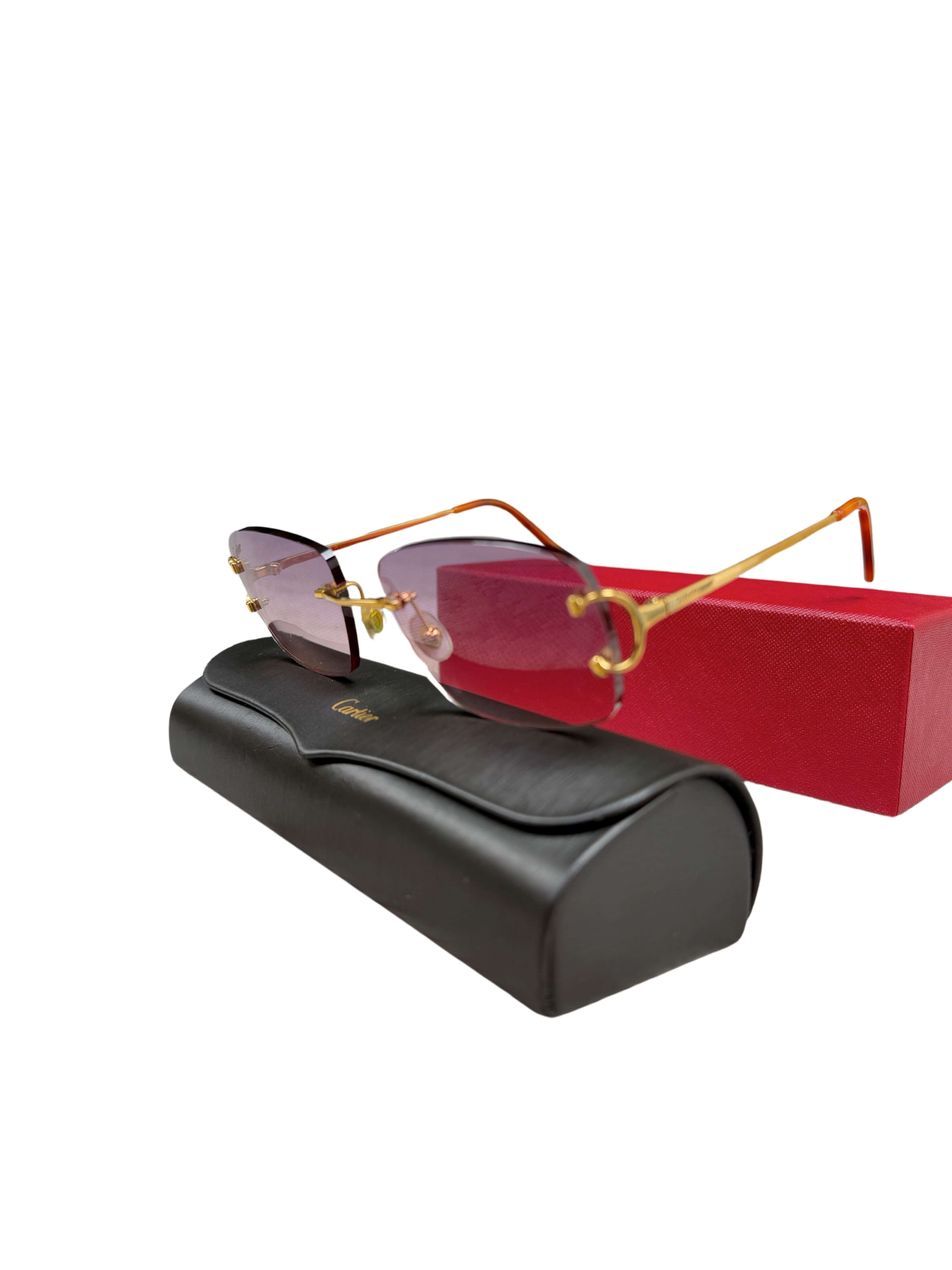 Cartier CT00920 001 Rimless Sunglasses - Gold/Purple Cartier
