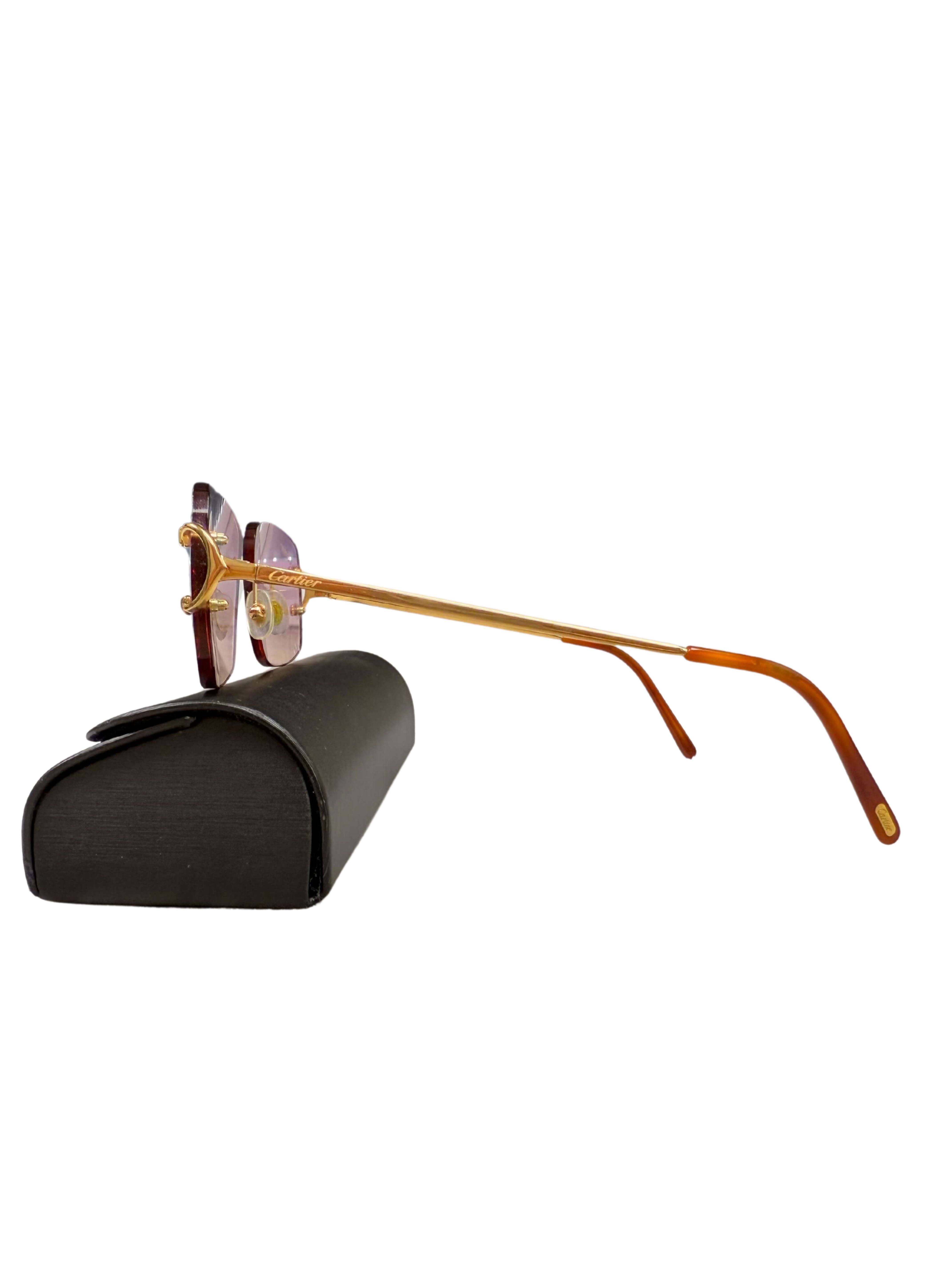 Cartier CT00920 001 Rimless Sunglasses - Gold/Purple Cartier