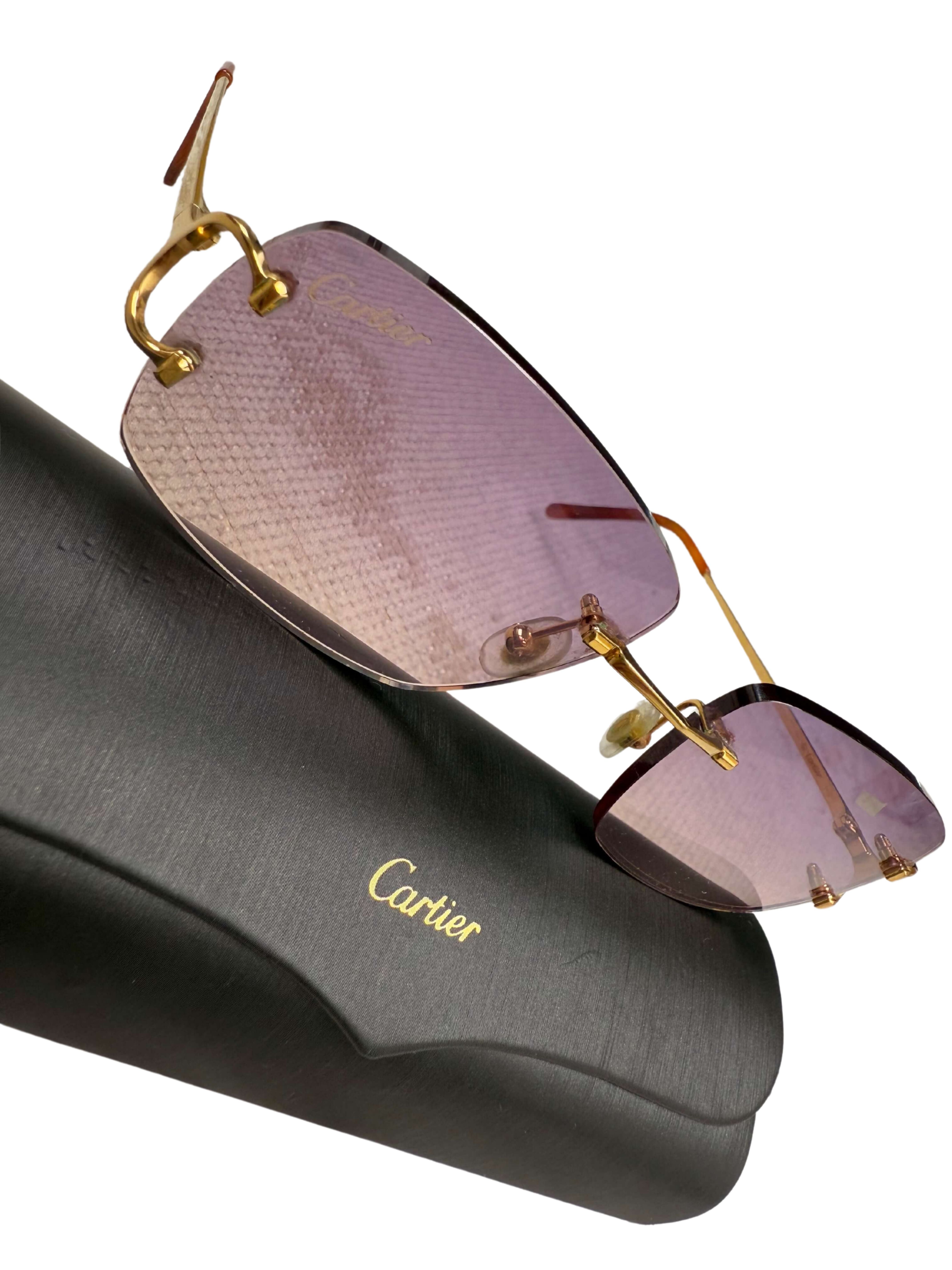 Cartier CT00920 001 Rimless Sunglasses - Gold/Purple Cartier