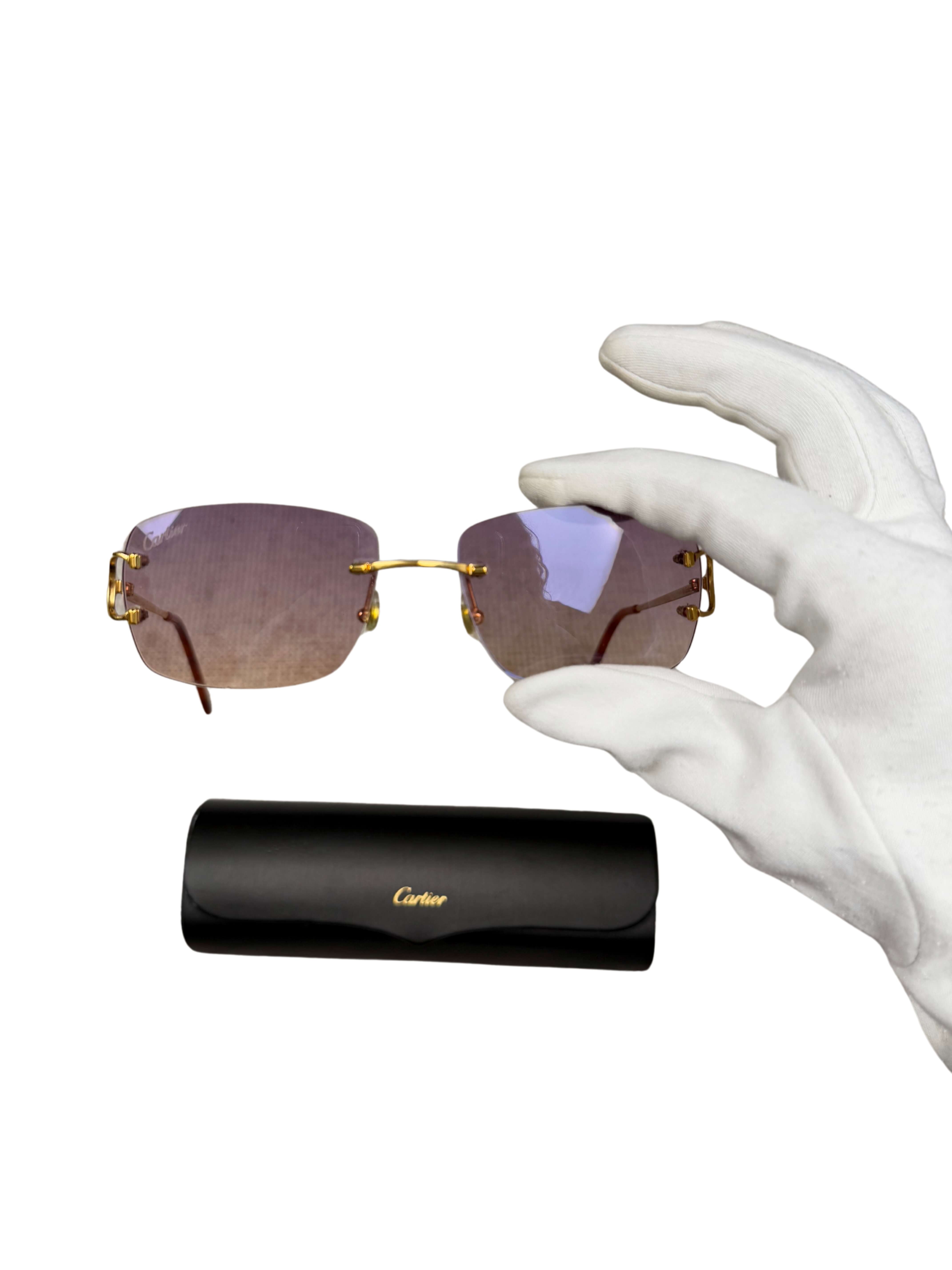 Cartier CT00920 001 Rimless Sunglasses - Gold/Purple Cartier