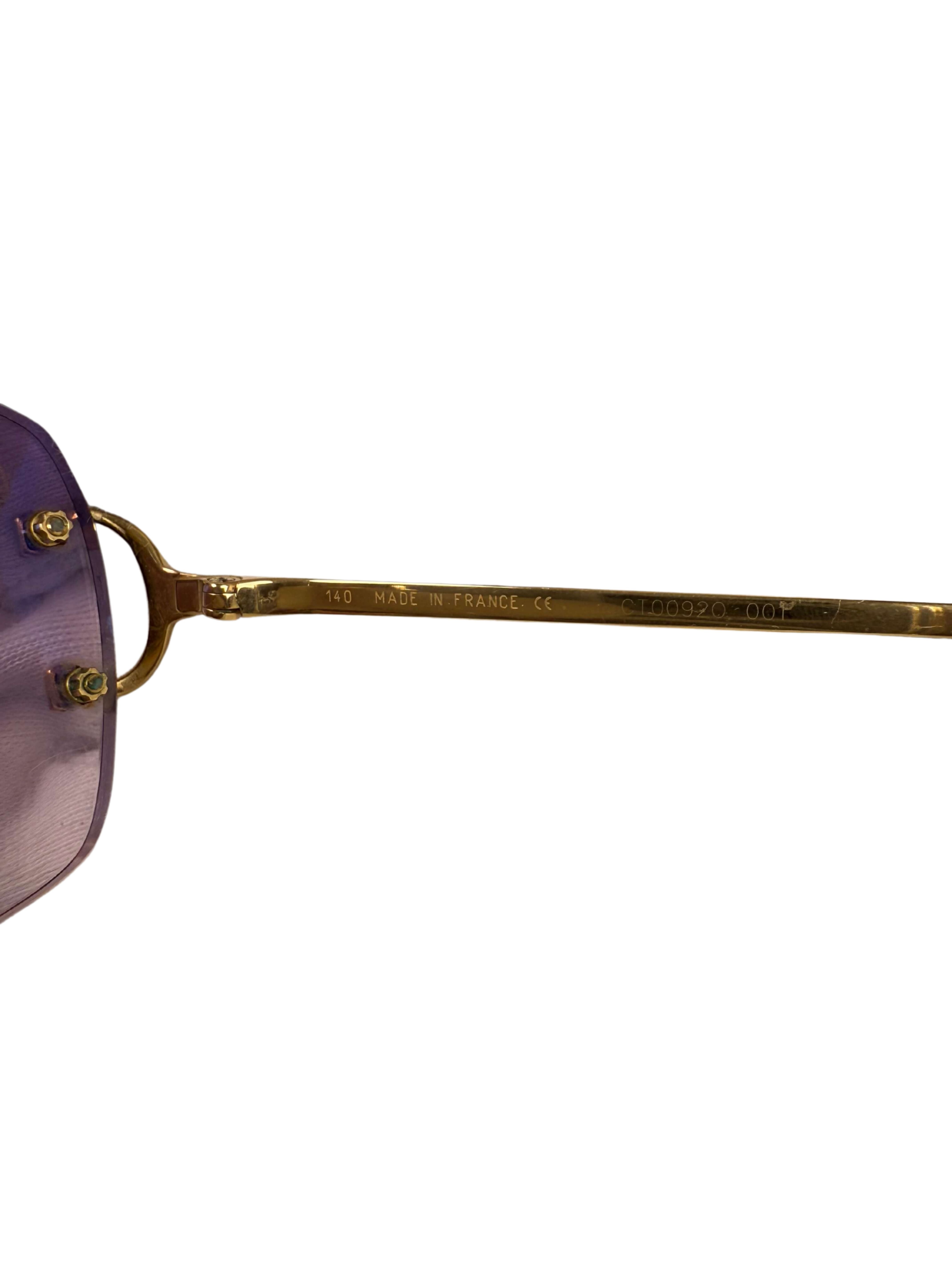 Cartier CT00920 001 Rimless Sunglasses - Gold/Purple Cartier