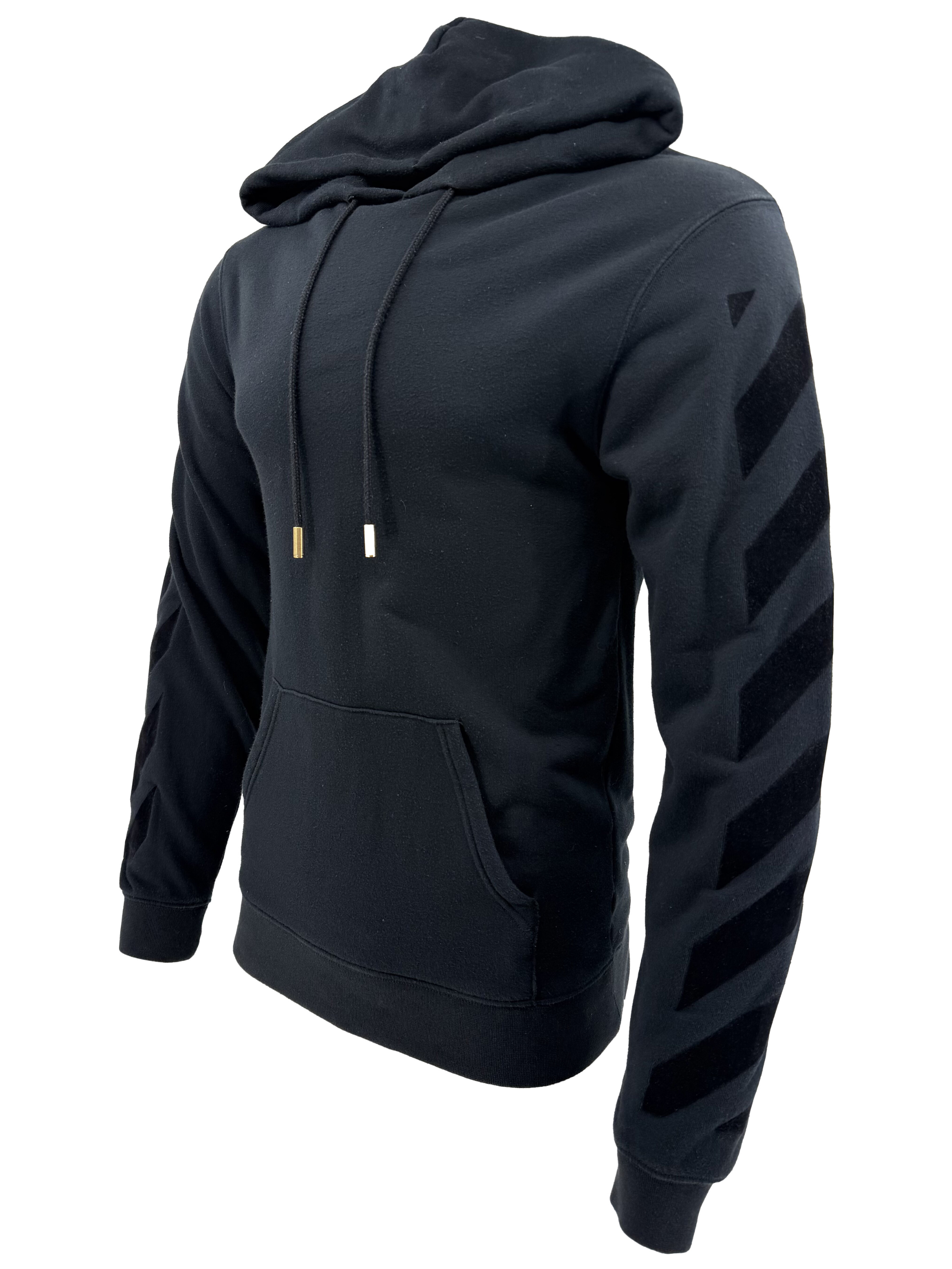 Off White Velvet Stripe Hoodie - Black Off-White