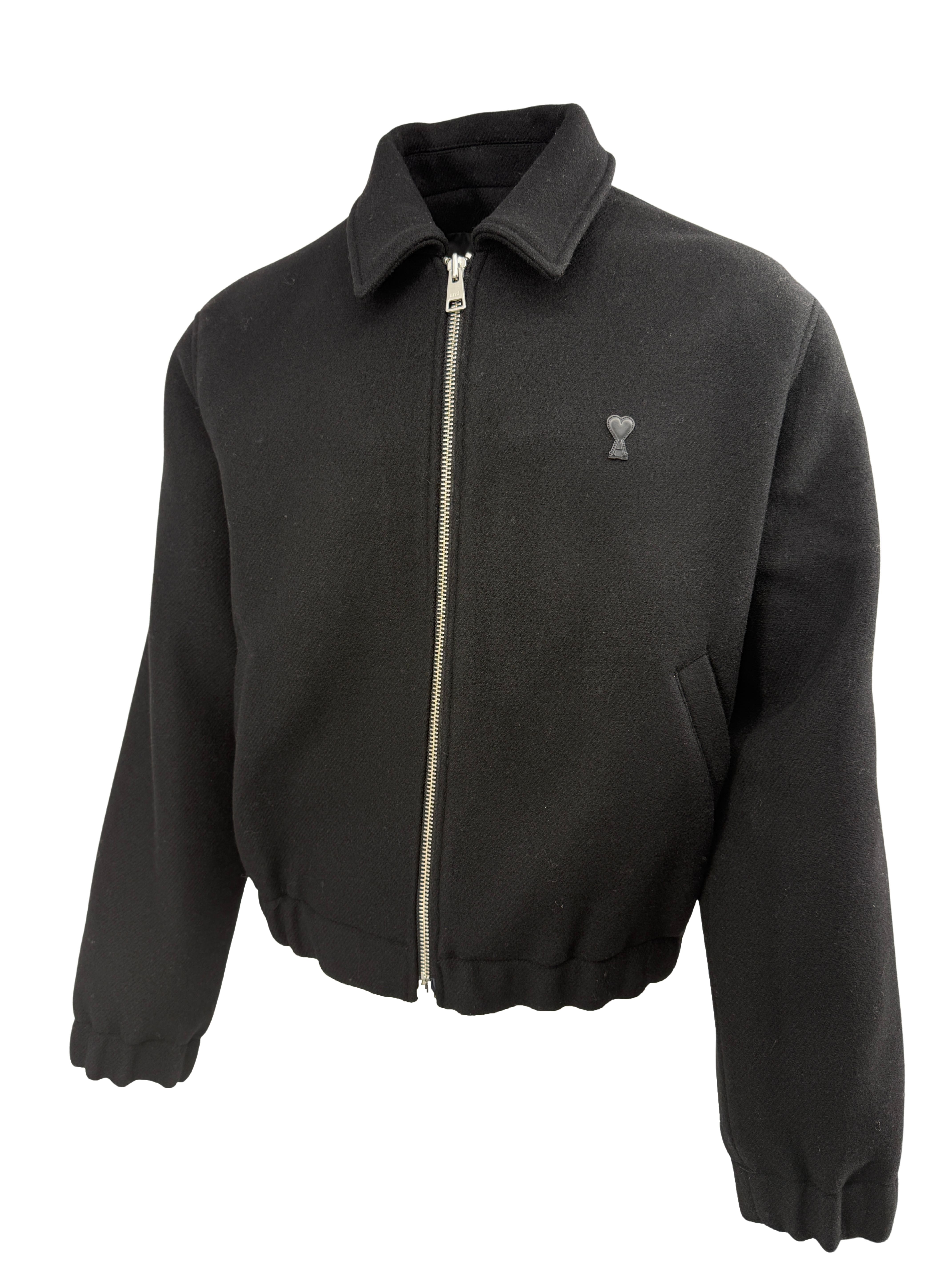 AMI Paris Blouson Zipped Bomber Jacket - Black AMI PARIS