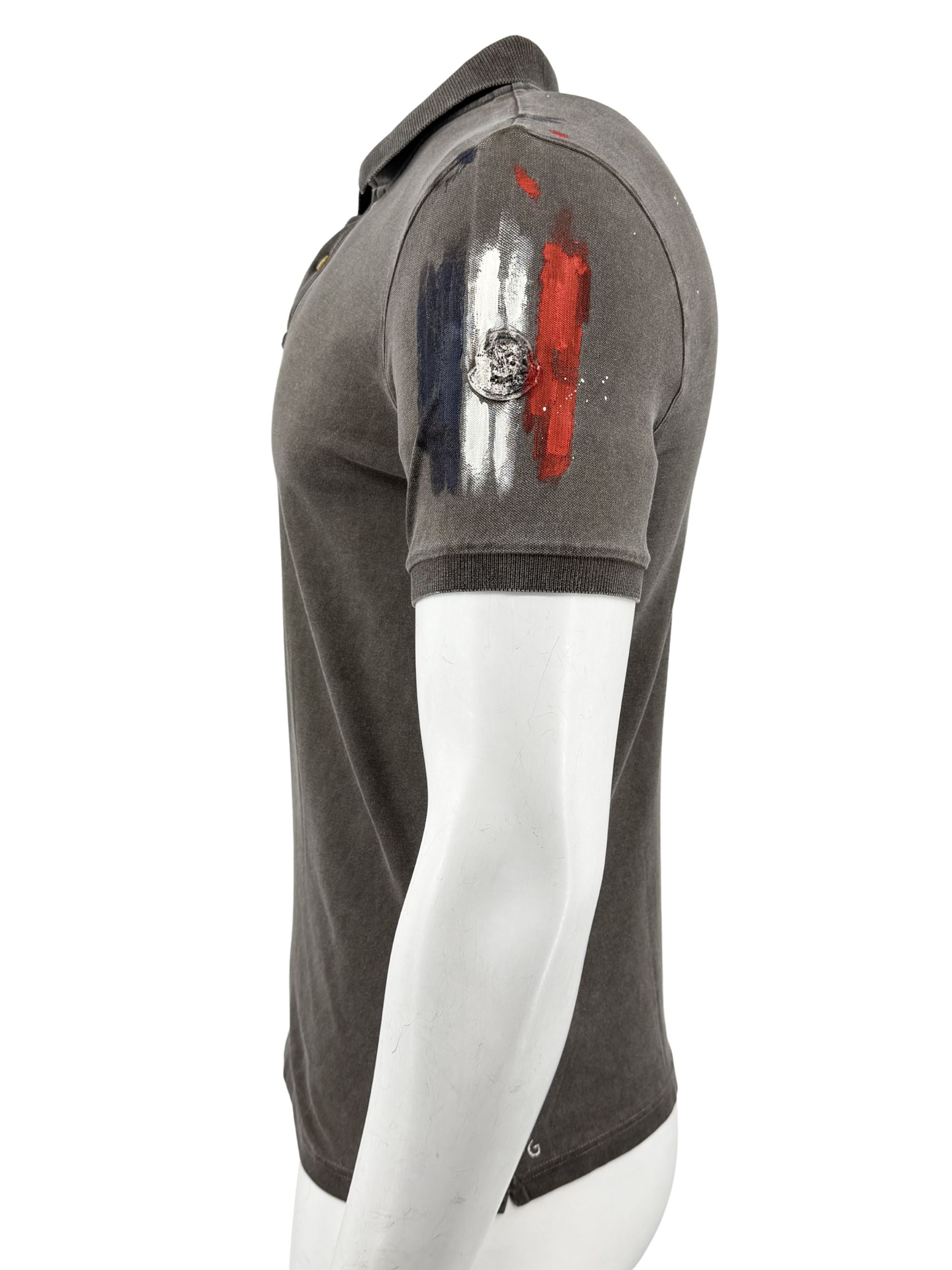 Moncler Distressed Paint Logo Polo - Grey Moncler