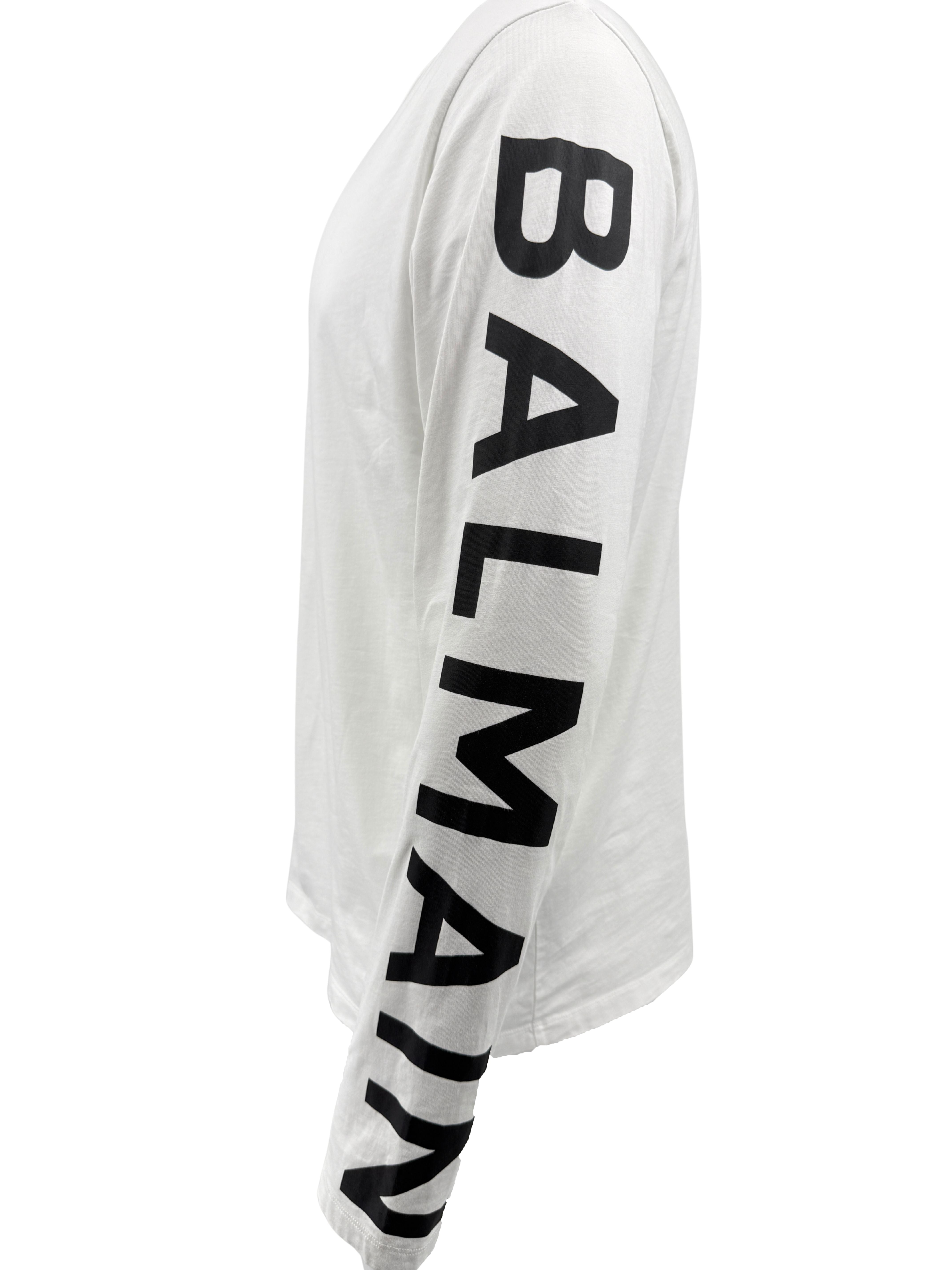 Balmain Arm Logo Long Sleeve T-Shirt - White Balmain