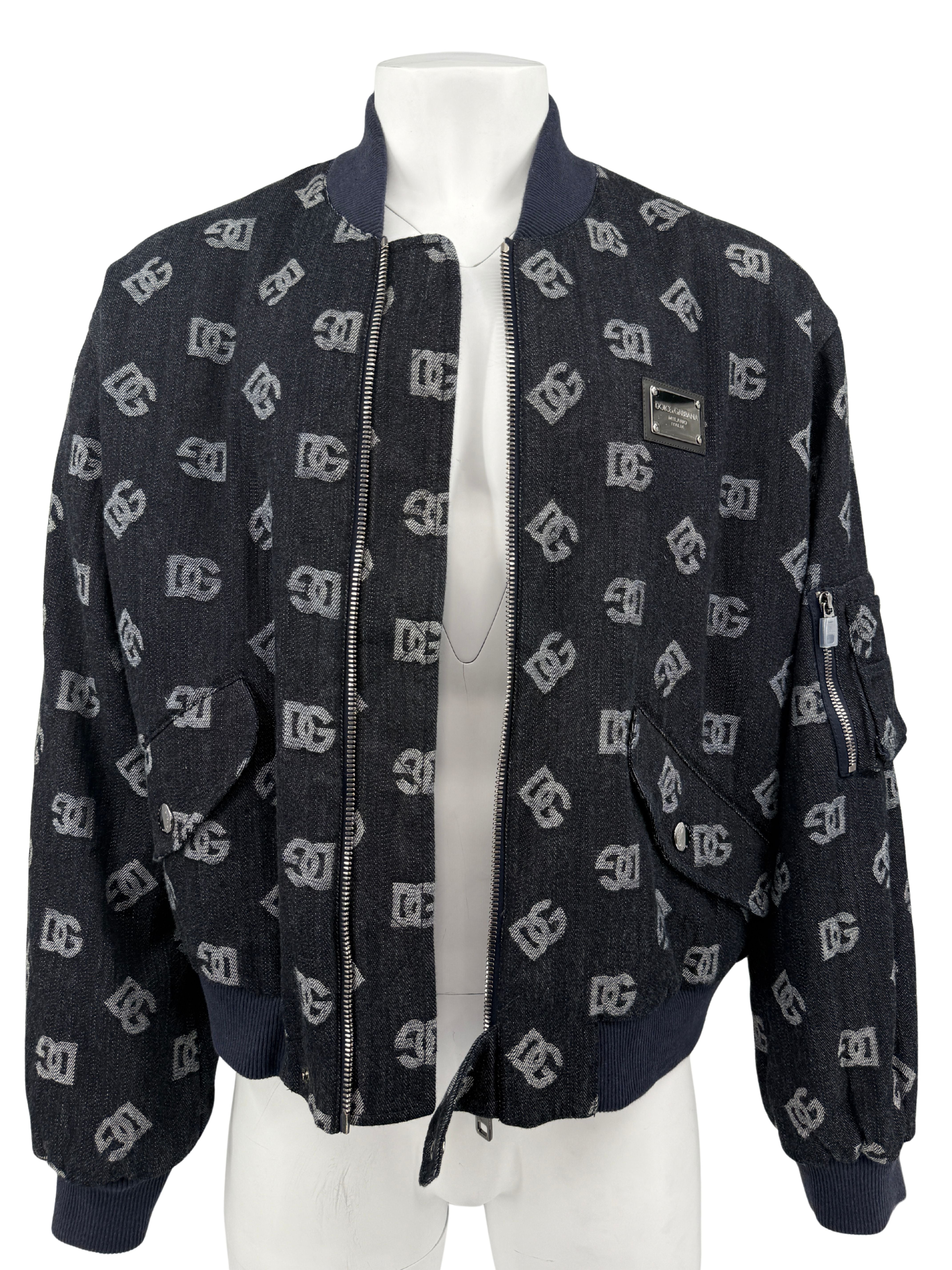 Dolce & Gabbana Monogram Denim Bomber Jacket - Navy Dolce & Gabbana