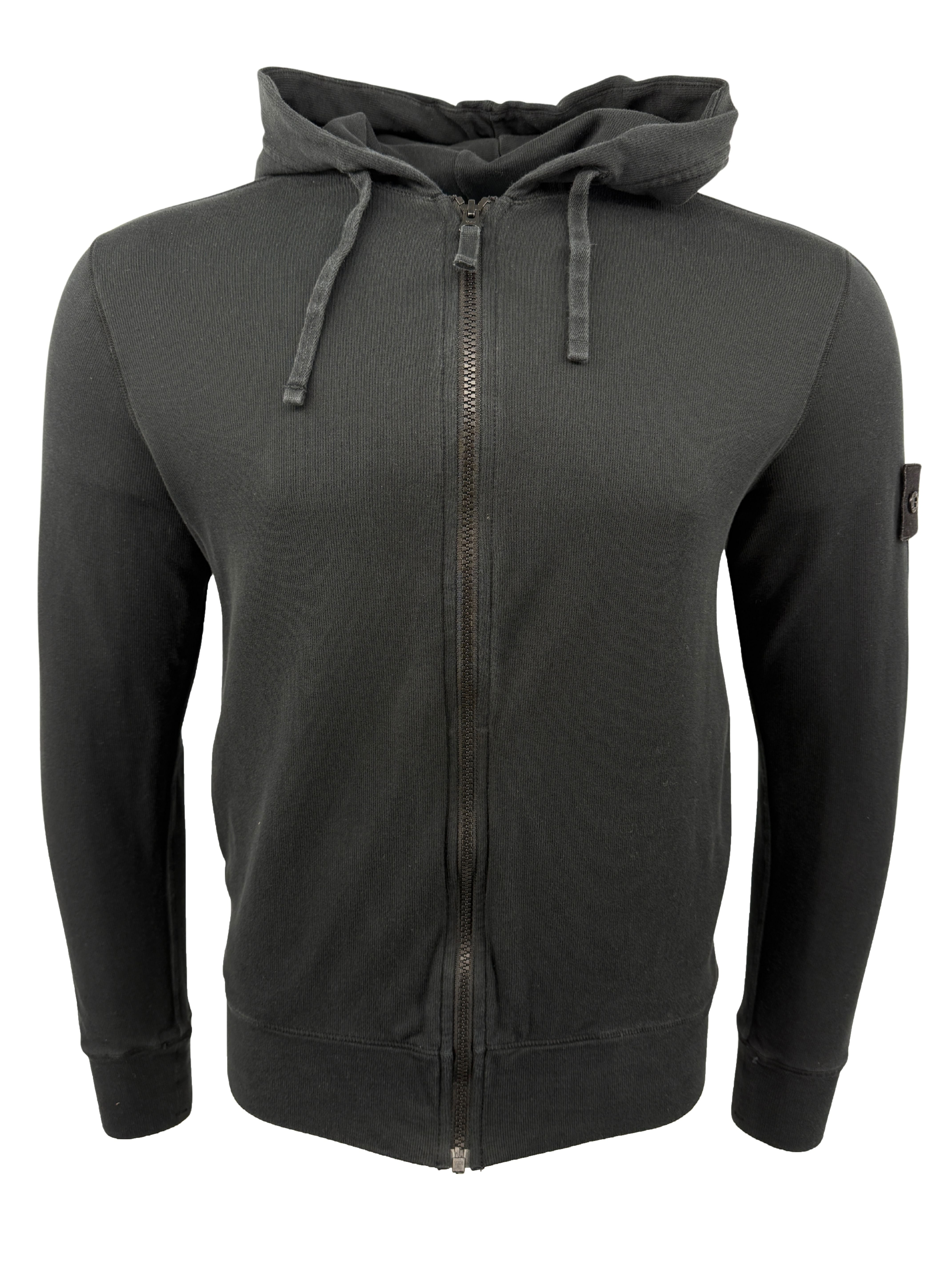 Stone Island Badge Zip Up Hoodie - Black