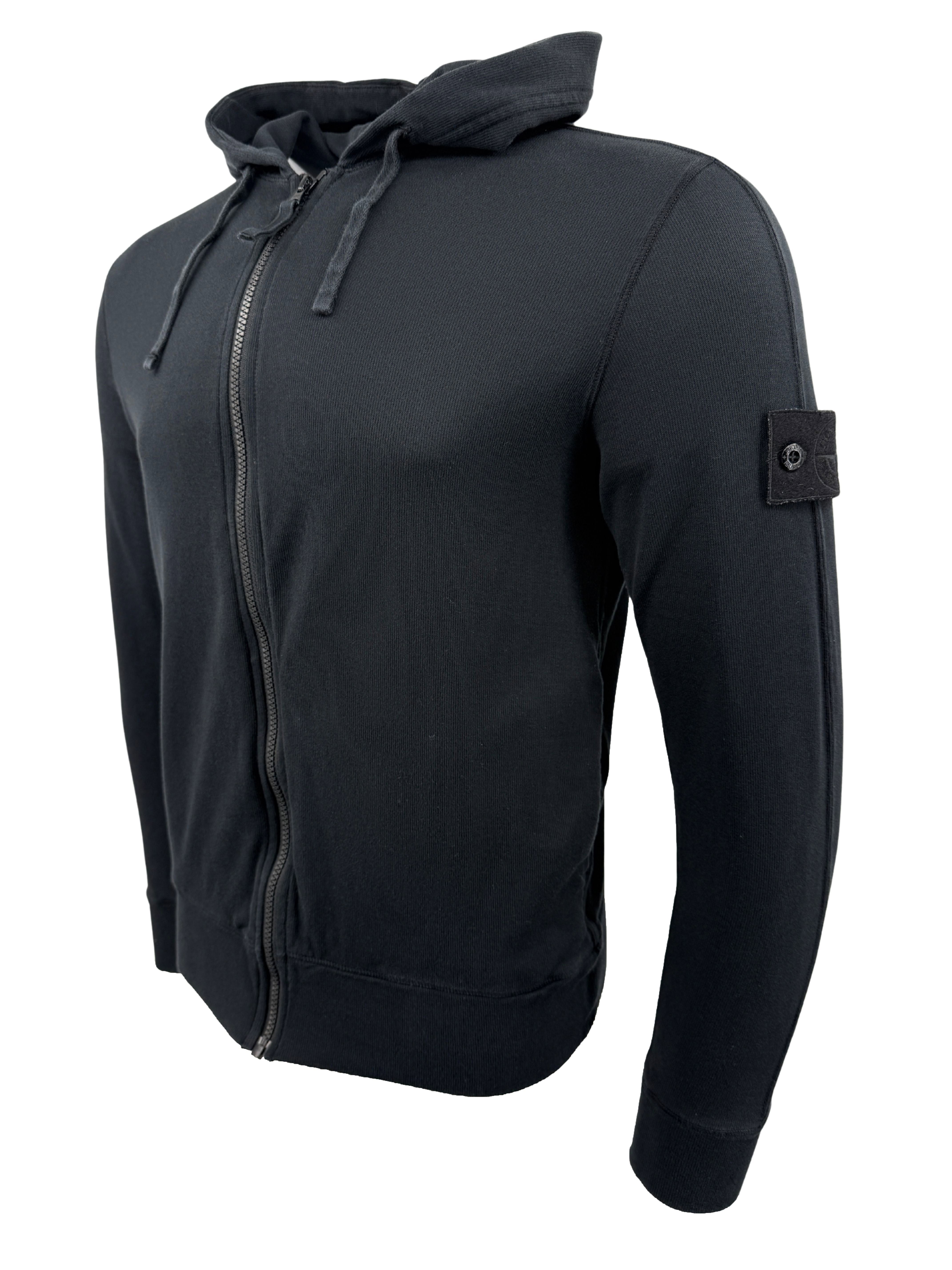 Stone Island Badge Zip Up Hoodie - Black