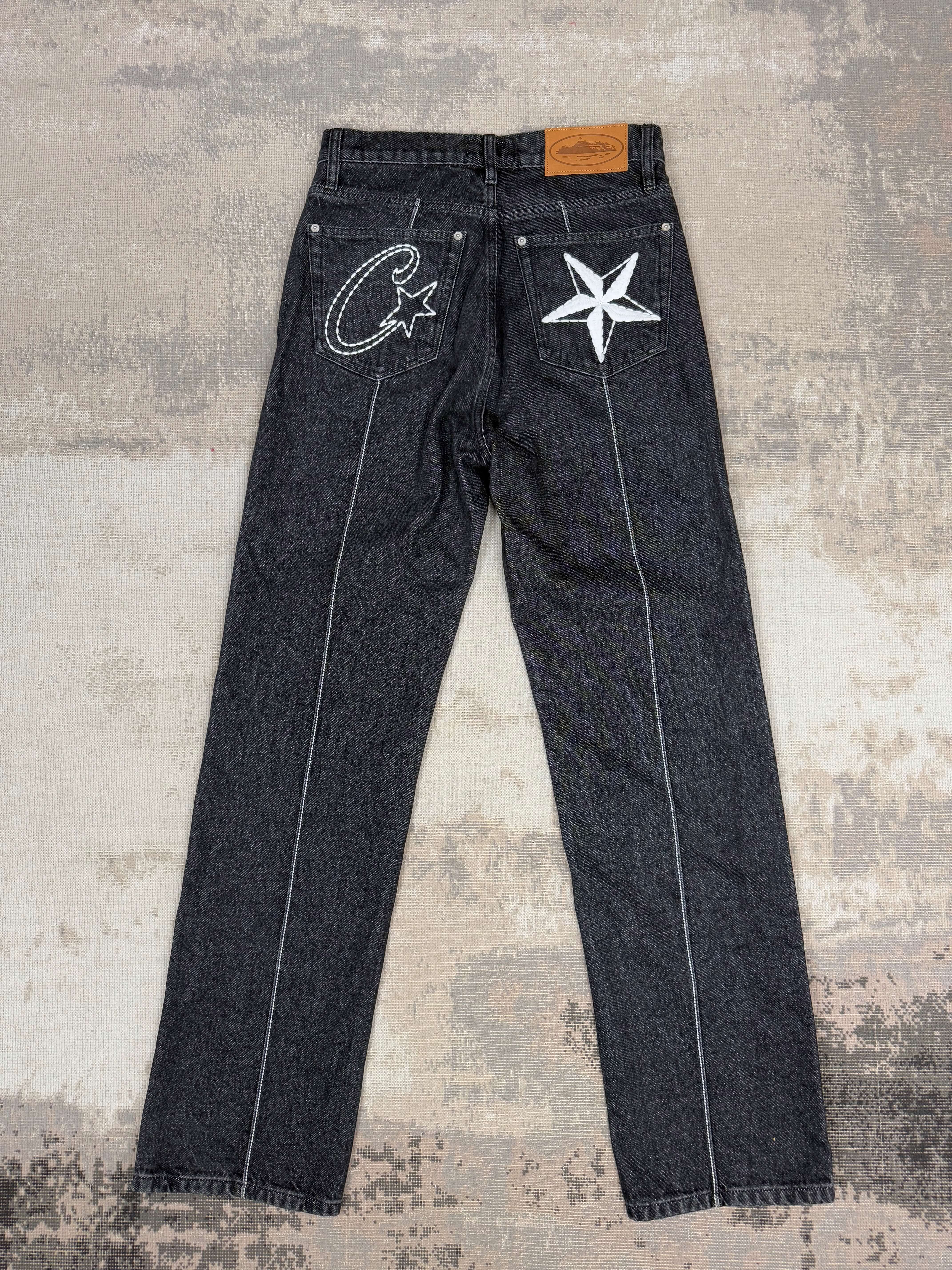 Corteiz C-Star Stitch Down Jeans - Black Denim (Unused) Corteiz