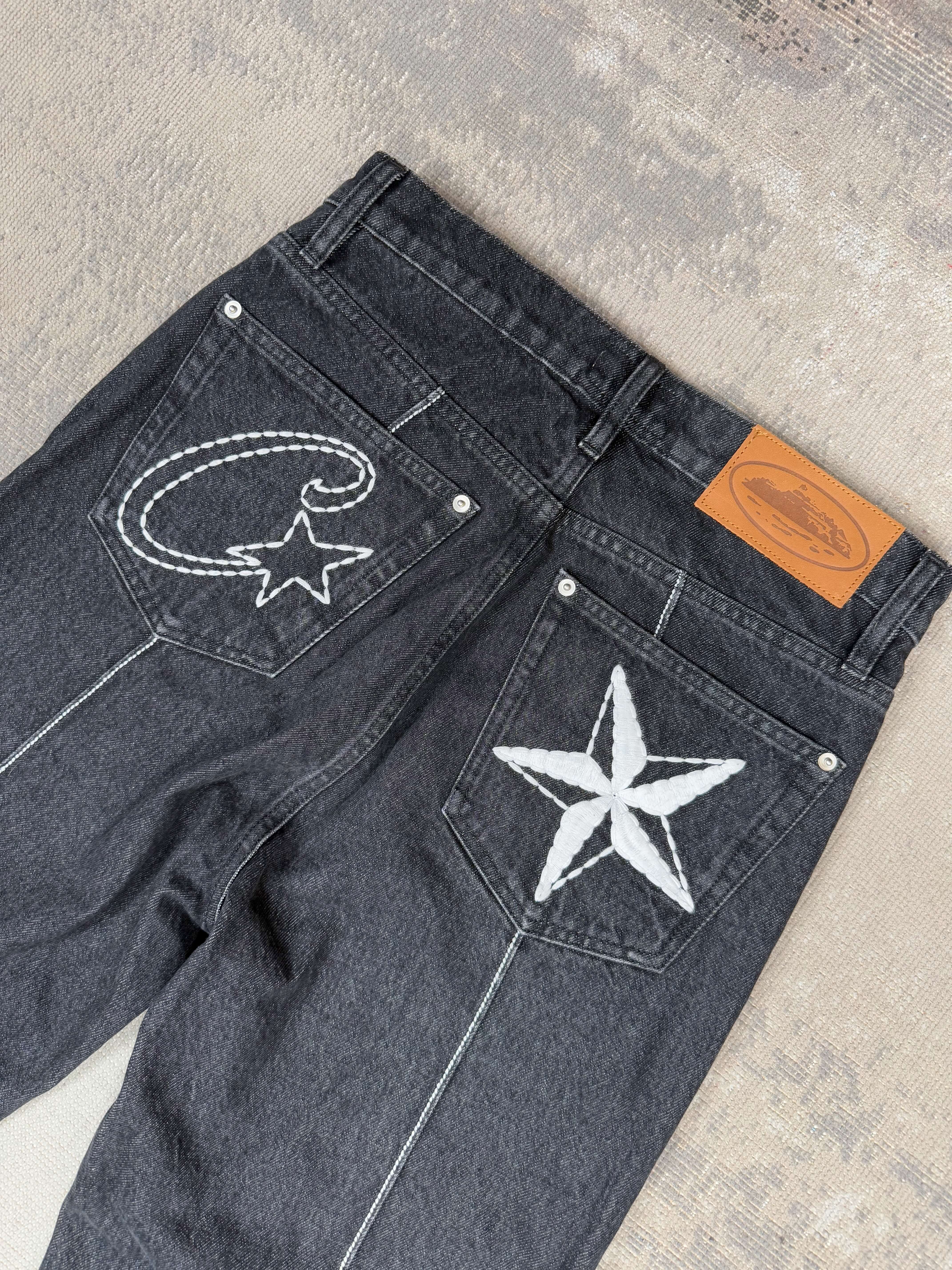 Corteiz C-Star Stitch Down Jeans - Black Denim (Unused) Corteiz