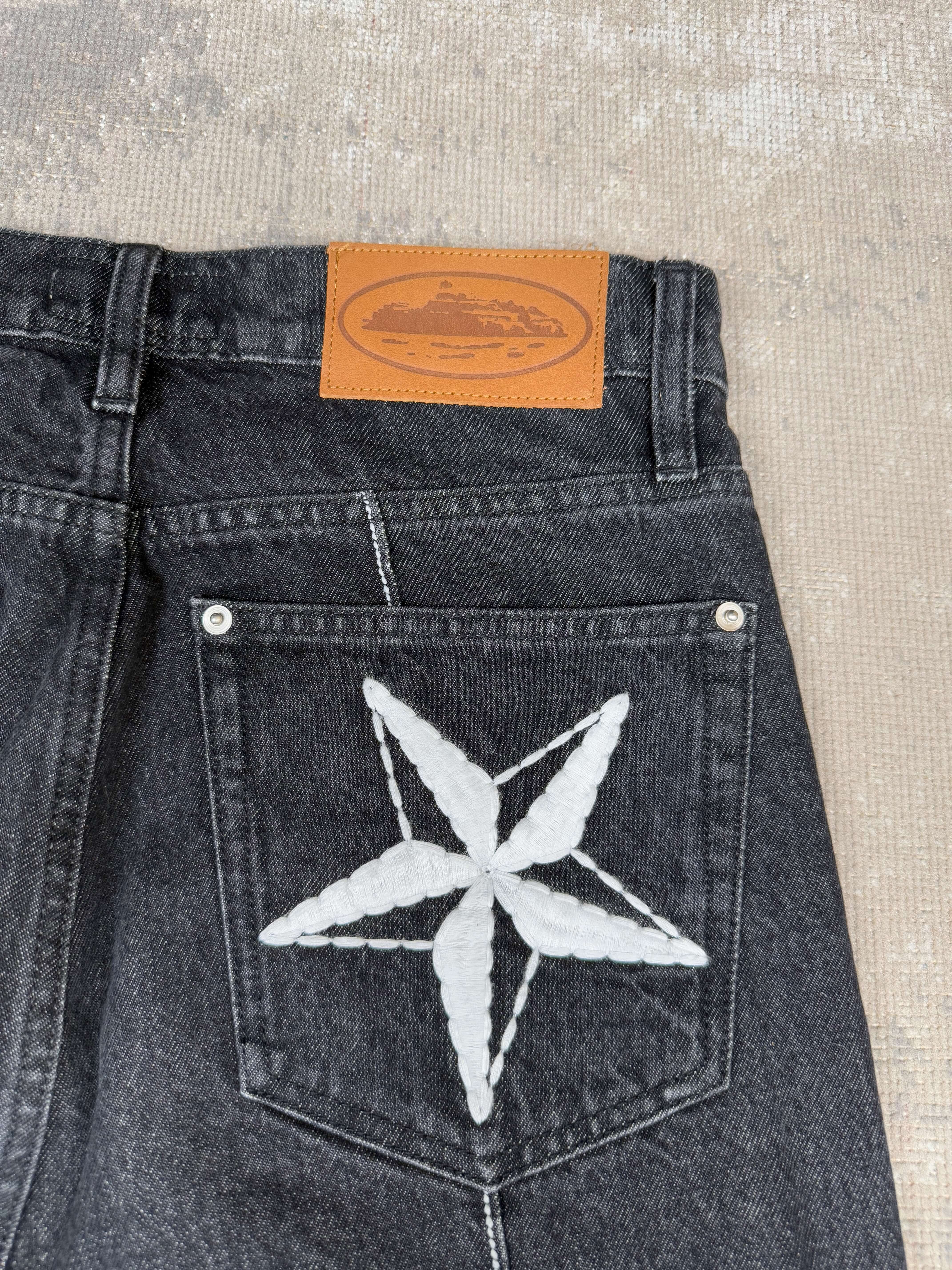 Corteiz C-Star Stitch Down Jeans - Black Denim (Unused) Corteiz