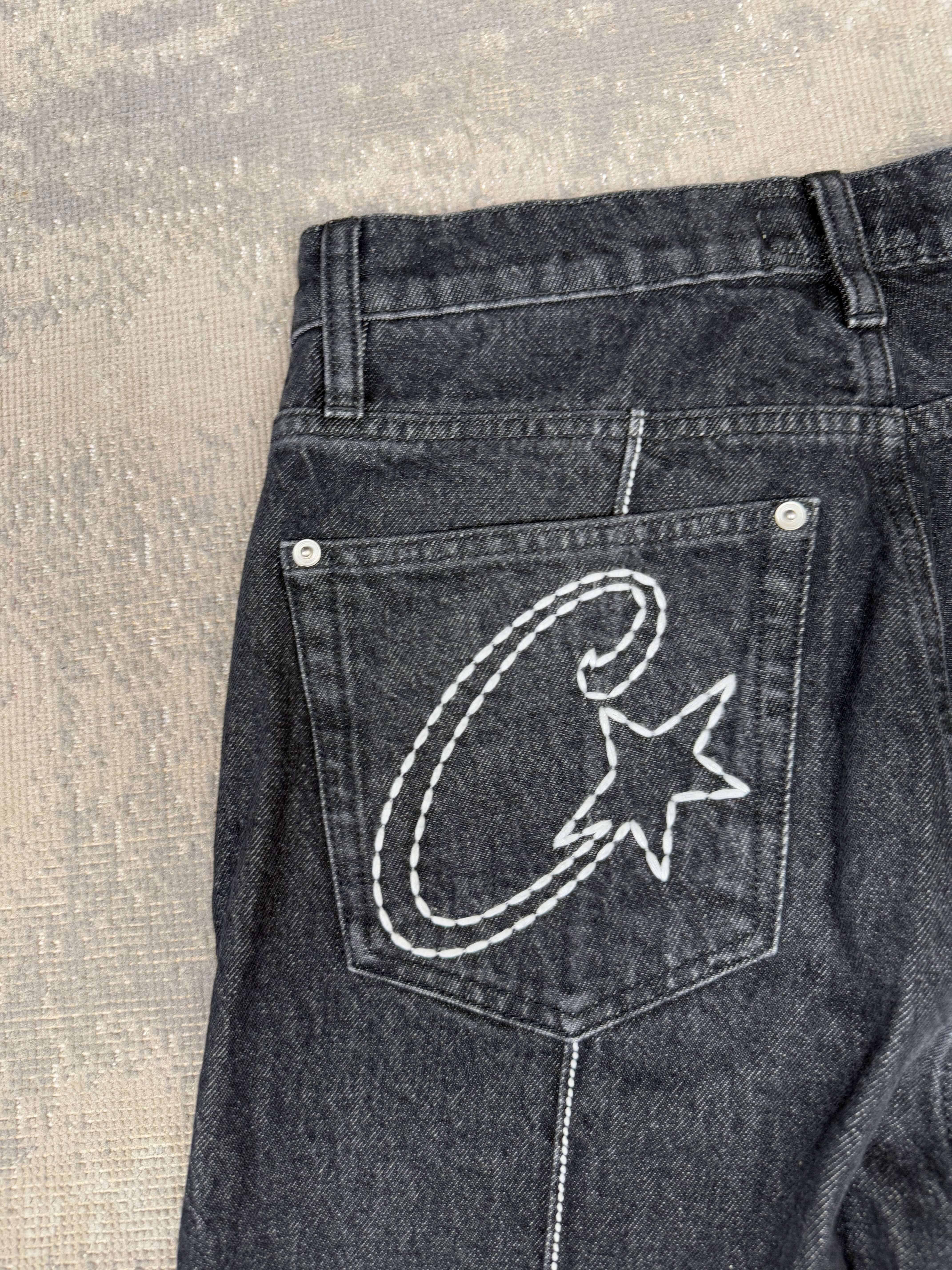Corteiz C-Star Stitch Down Jeans - Black Denim (Unused) Corteiz
