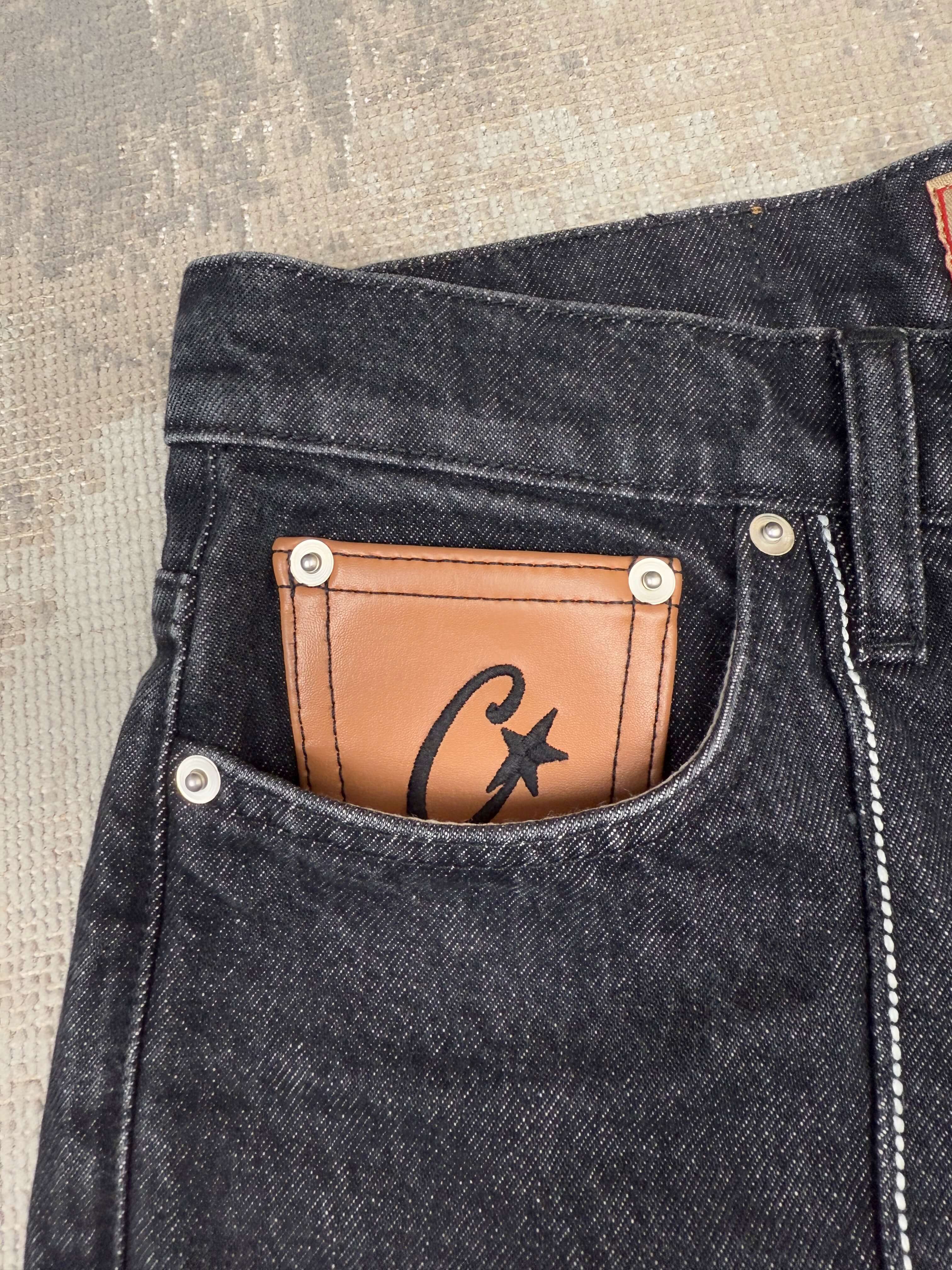 Corteiz C-Star Stitch Down Jeans - Black Denim (Unused) Corteiz