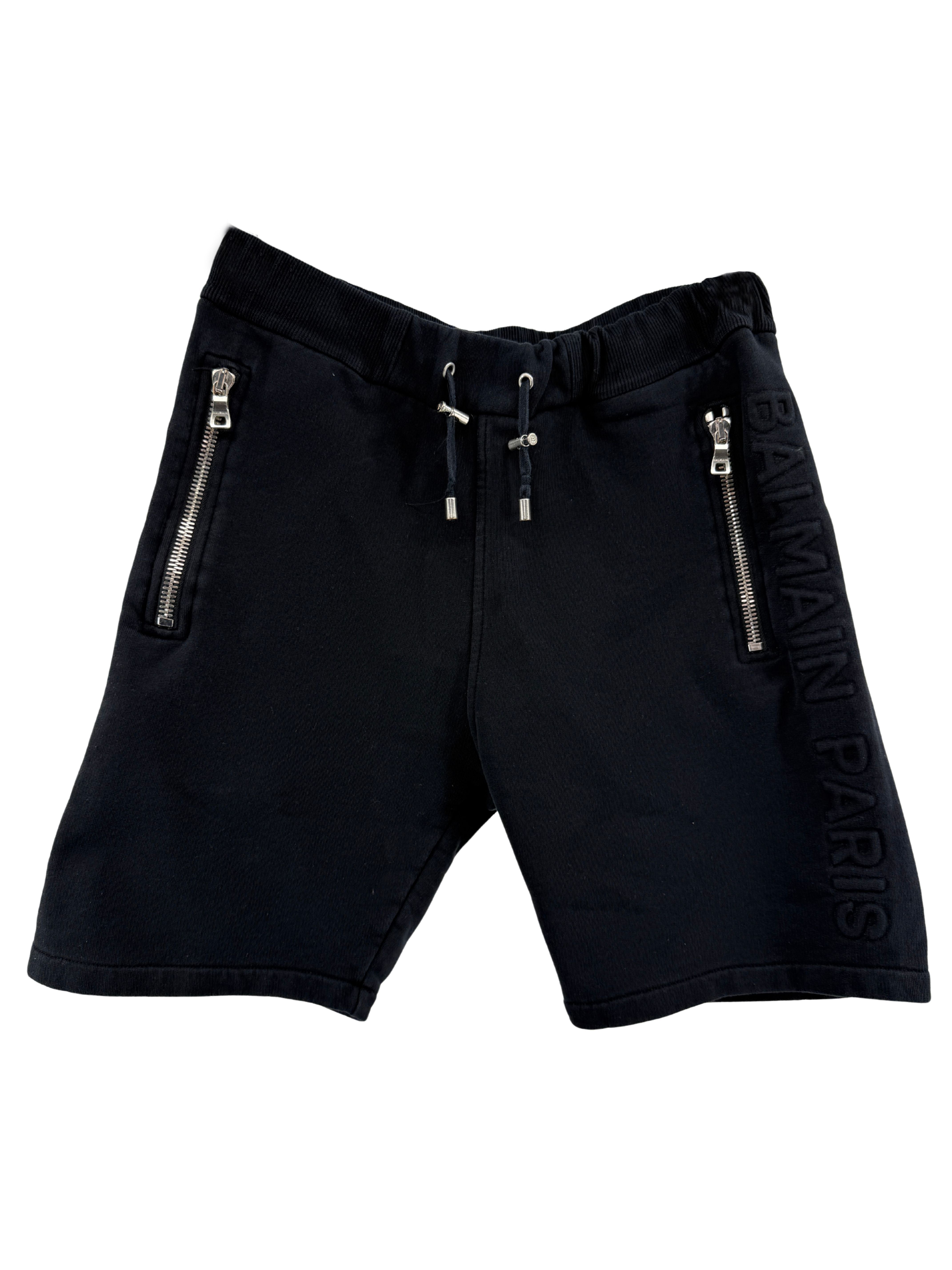 Balmain Embossed Logo Cotton Shorts - Black Balmain