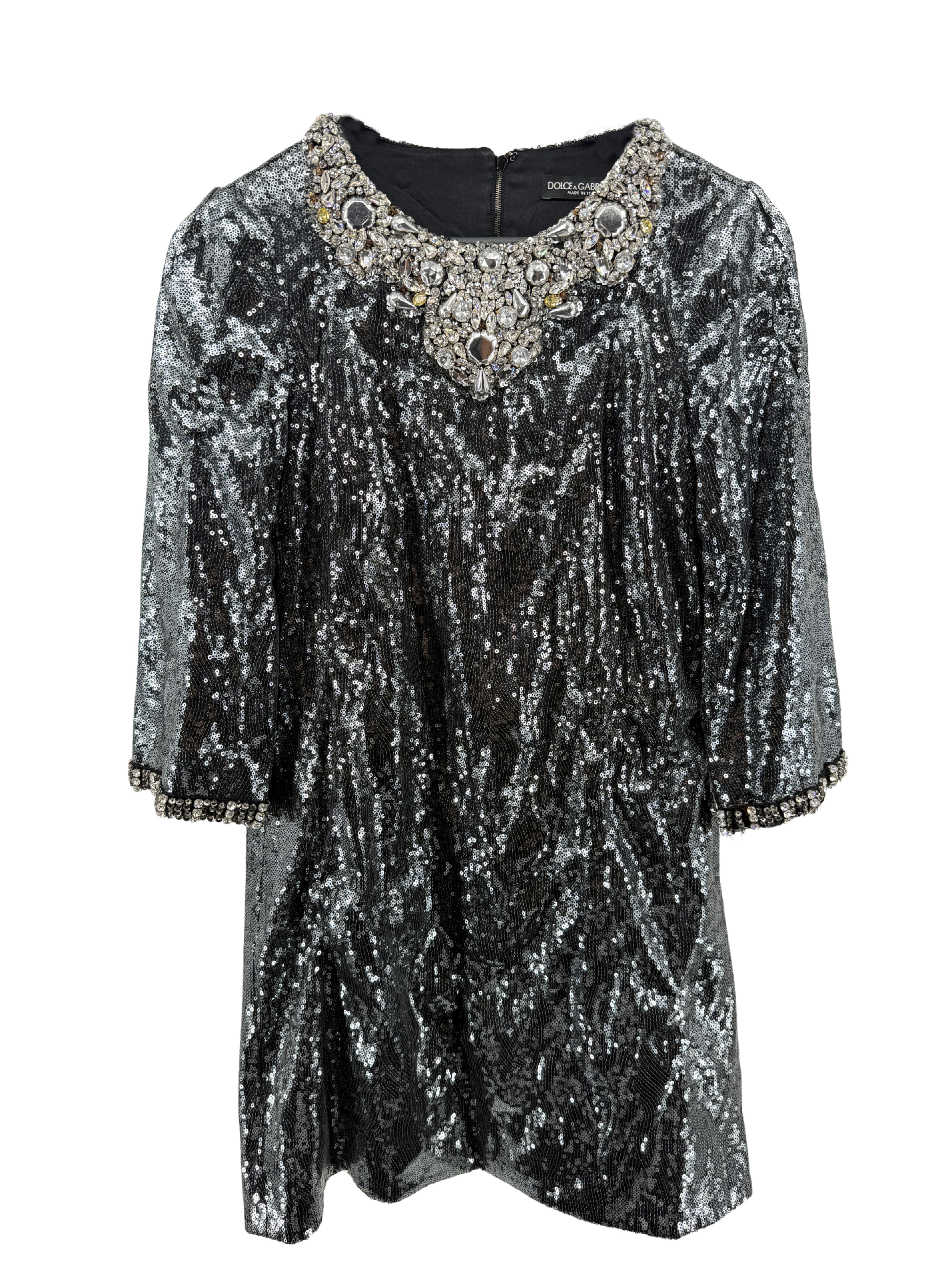 WOMEN'S - Dolce & Gabbana Sequin Mini Dress - Silver Dolce & Gabbana