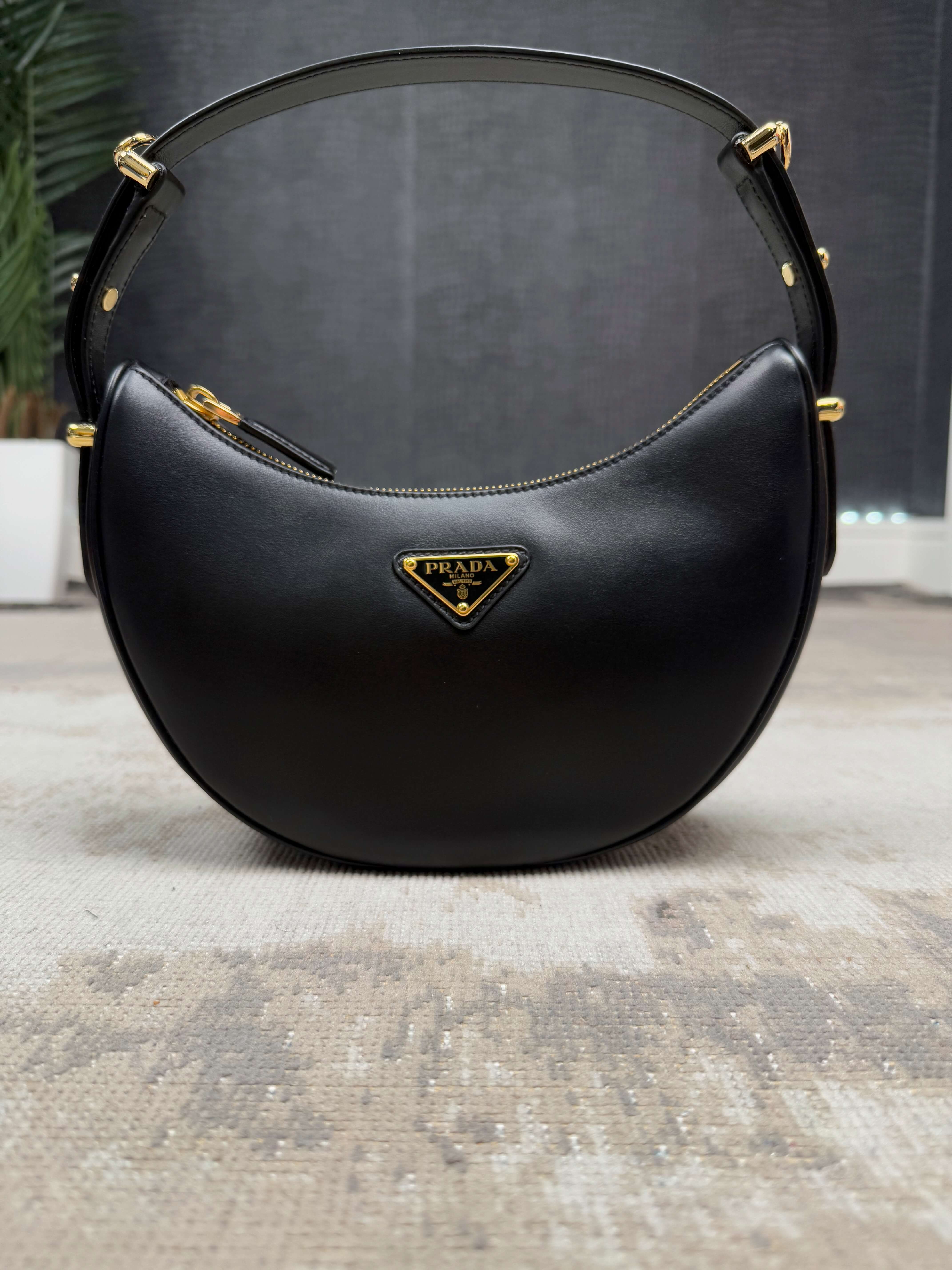 WOMEN'S - Prada Arqué Small Leather Shoulder Bag - Black (Unused) Prada