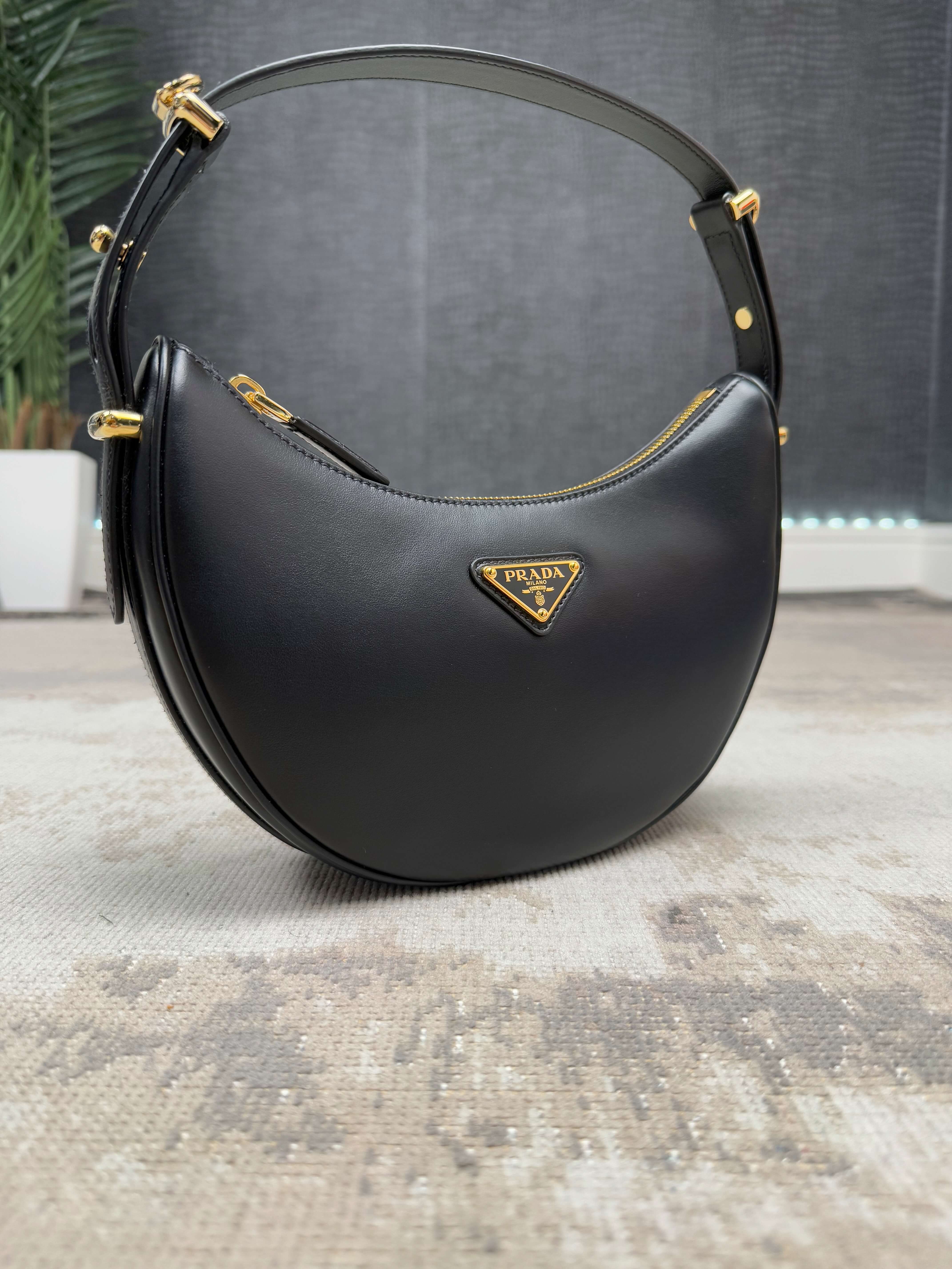 WOMEN'S - Prada Arqué Small Leather Shoulder Bag - Black (Unused) Prada