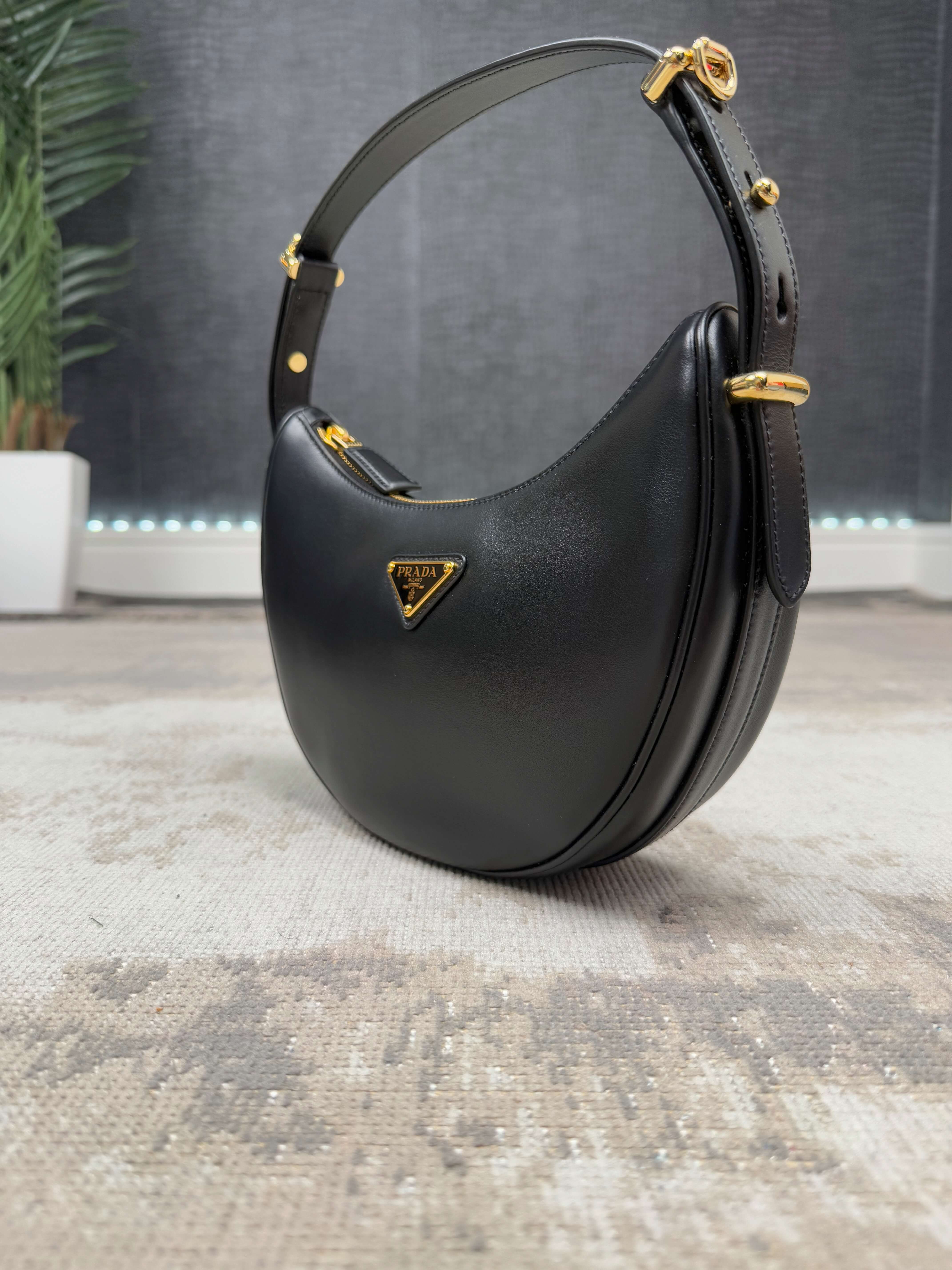 WOMEN'S - Prada Arqué Small Leather Shoulder Bag - Black (Unused) Prada