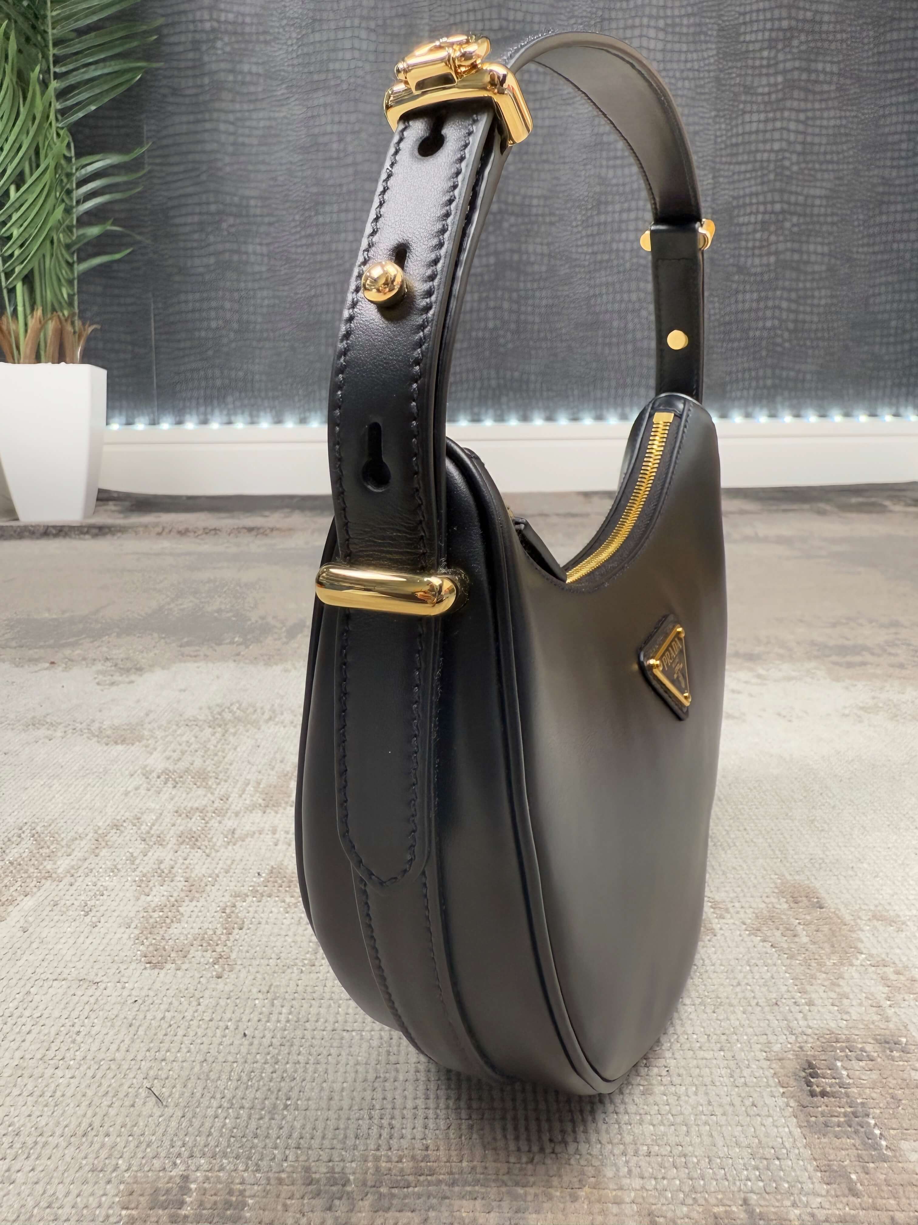 WOMEN'S - Prada Arqué Small Leather Shoulder Bag - Black (Unused) Prada