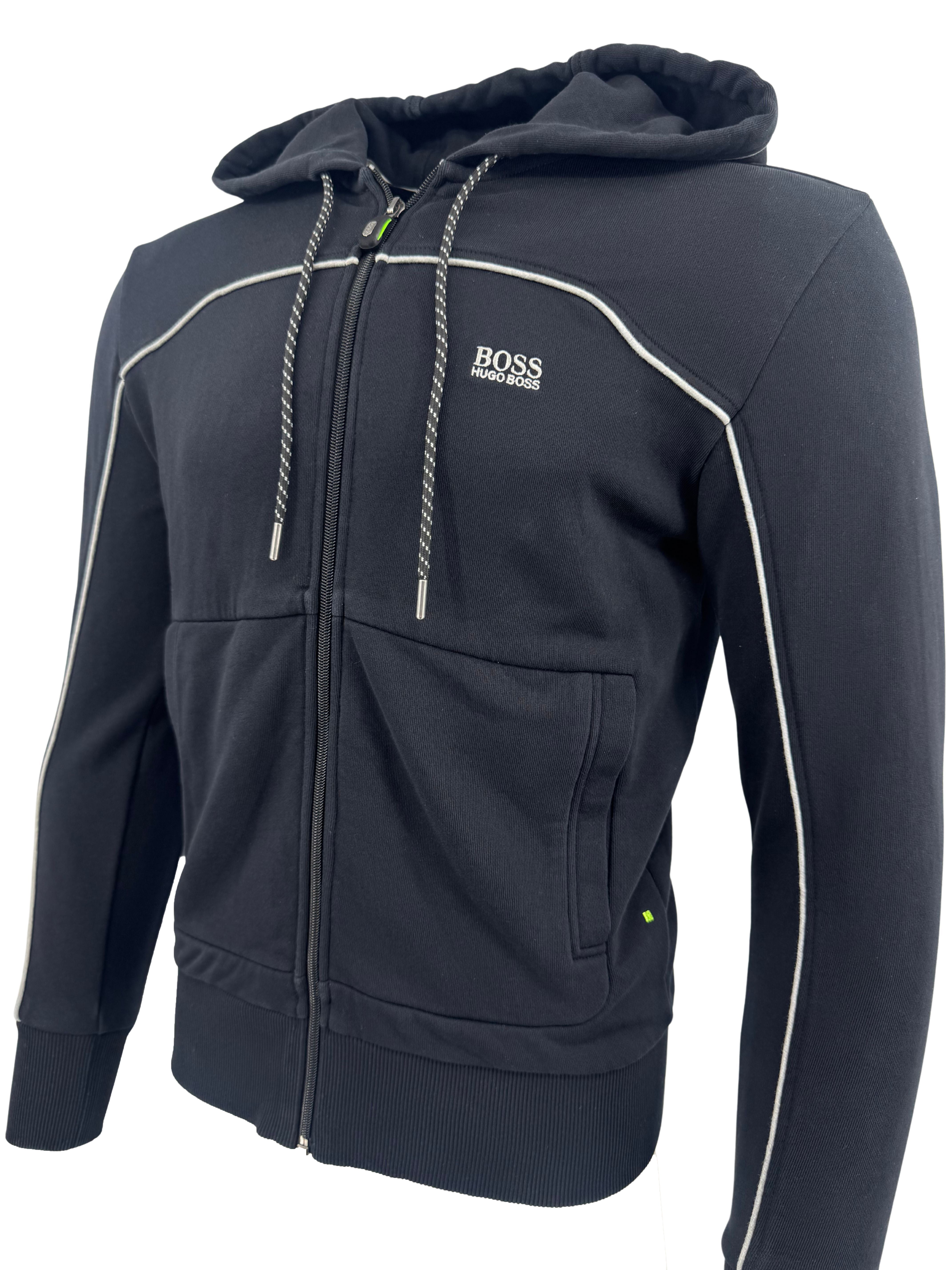 Hugo Boss Zip Up Stripe Hoodie - Black Hugo Boss