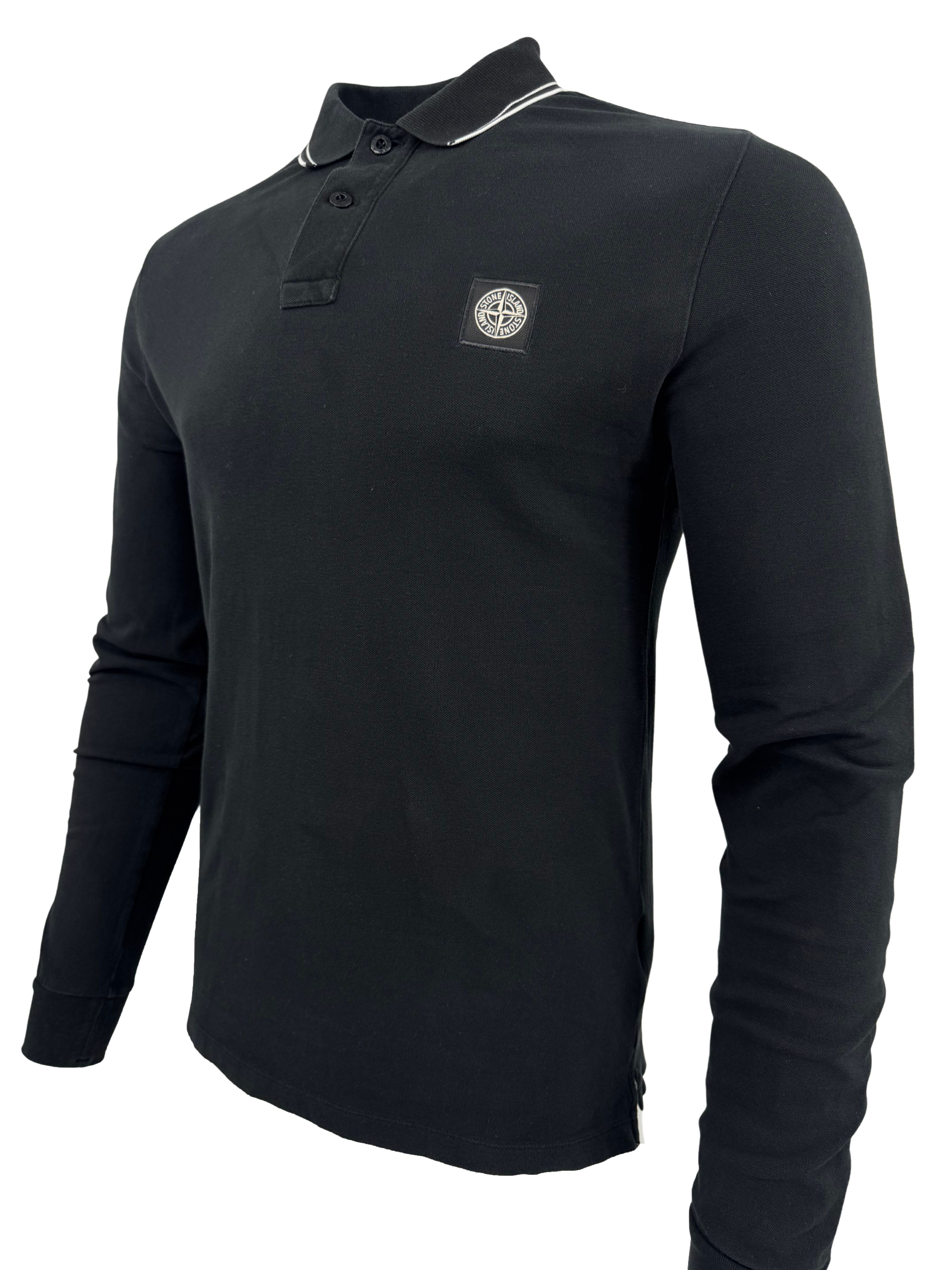 Stone Island Logo Cotton Compass Patch Polo Shirt - Black Stone Island