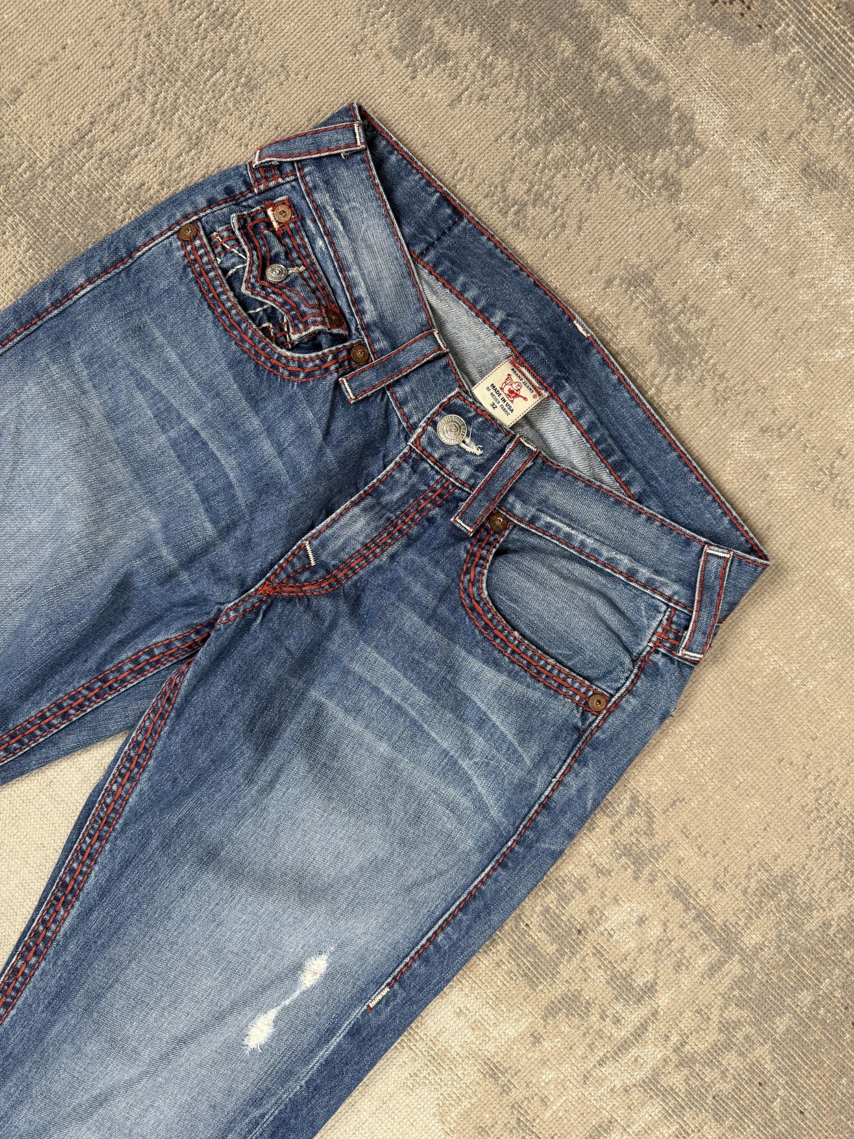 True Religion Horseshoe Red Stitch Straight Leg Jeans - Blue Denim True Religion