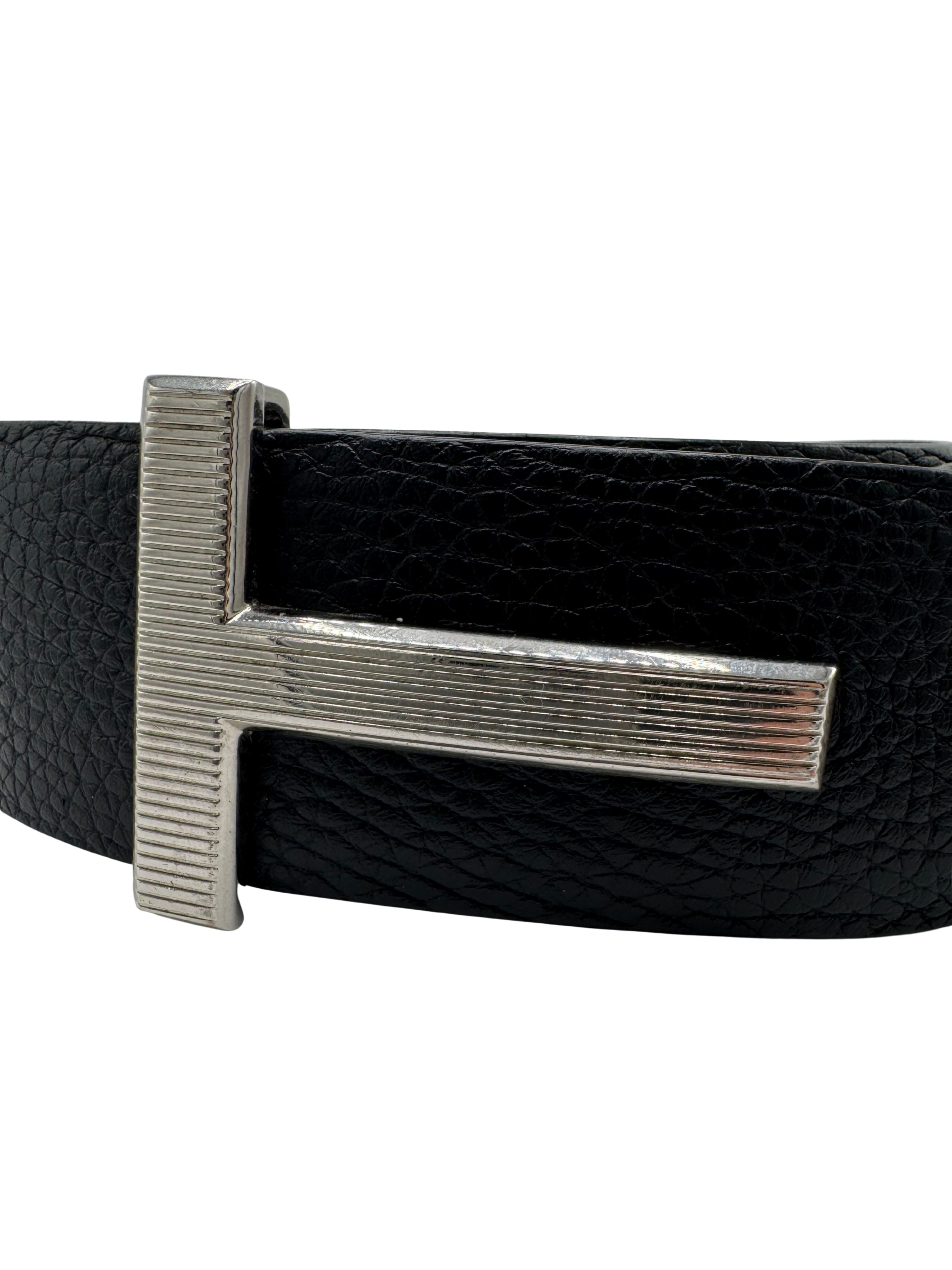 Tom Ford T Buckle Leather Reversible Belt - Black / Brown Tom Ford