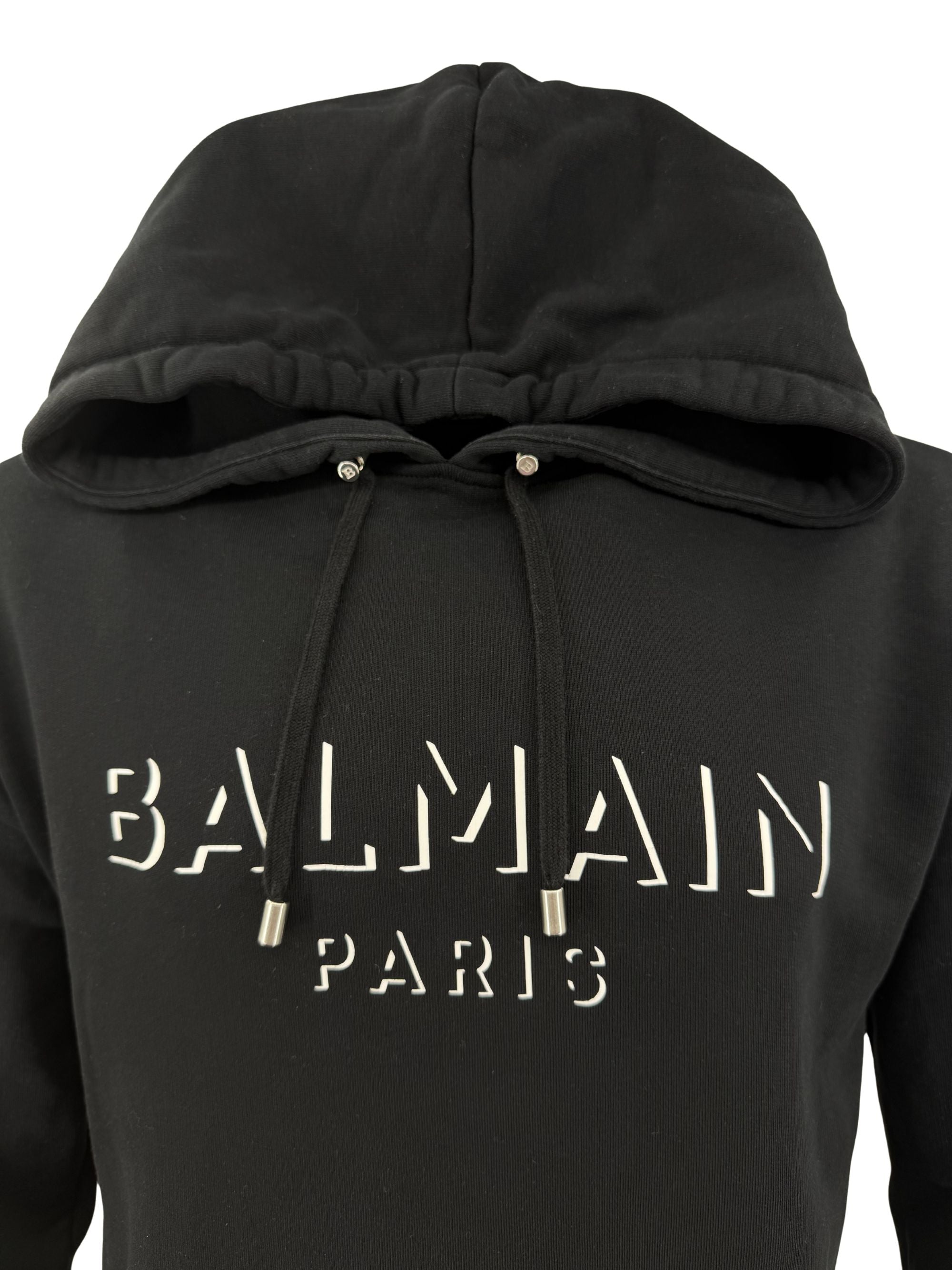 Balmain Zip Detail Logo Hoodie - Black Balmain