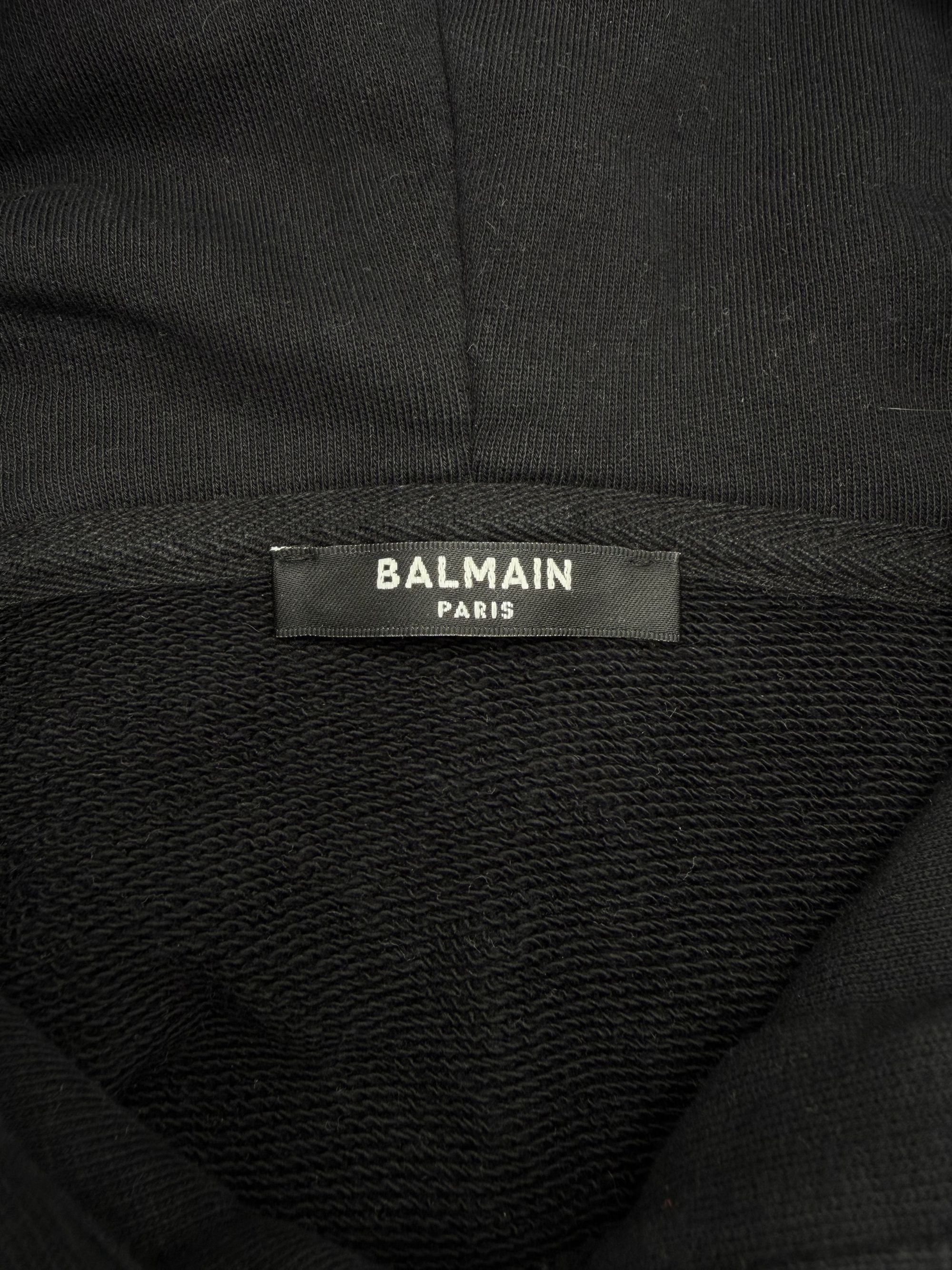 Balmain Zip Detail Logo Hoodie - Black Balmain