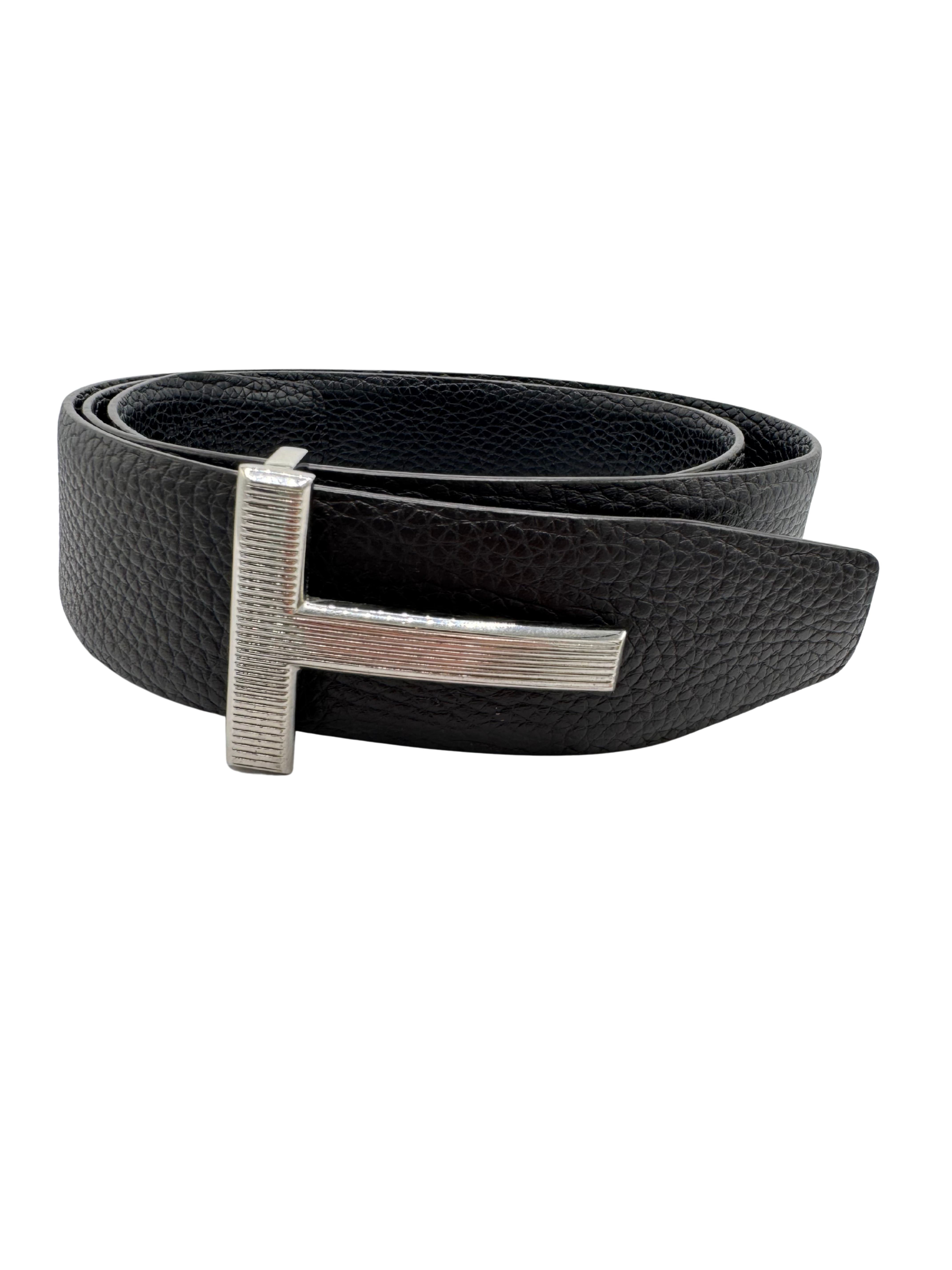 Tom Ford T Buckle Leather Reversible Belt - Black / Brown Tom Ford