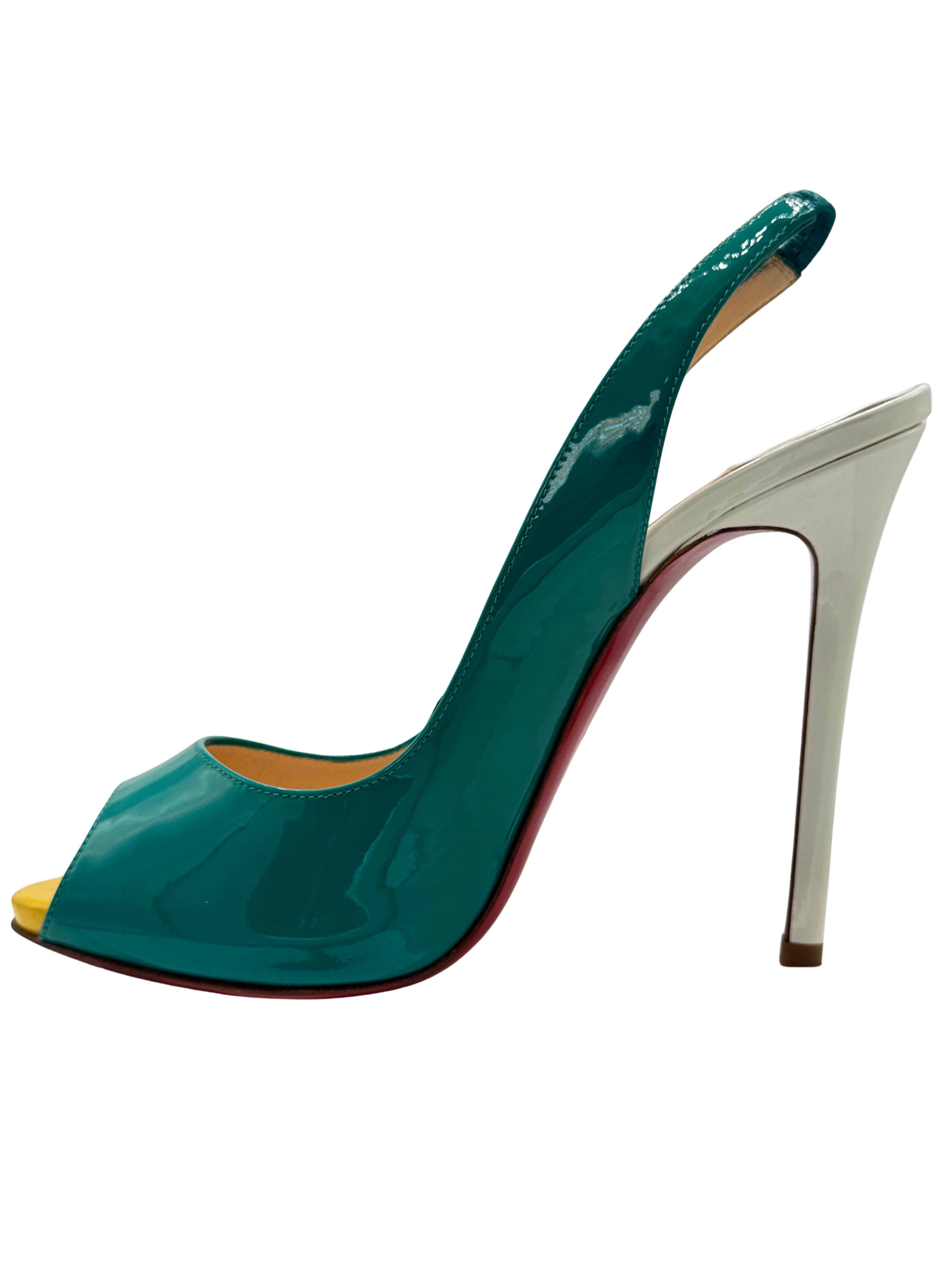 WOMEN'S Christian Louboutin Patent leather Slingback Heels - Turquoise (Unused)