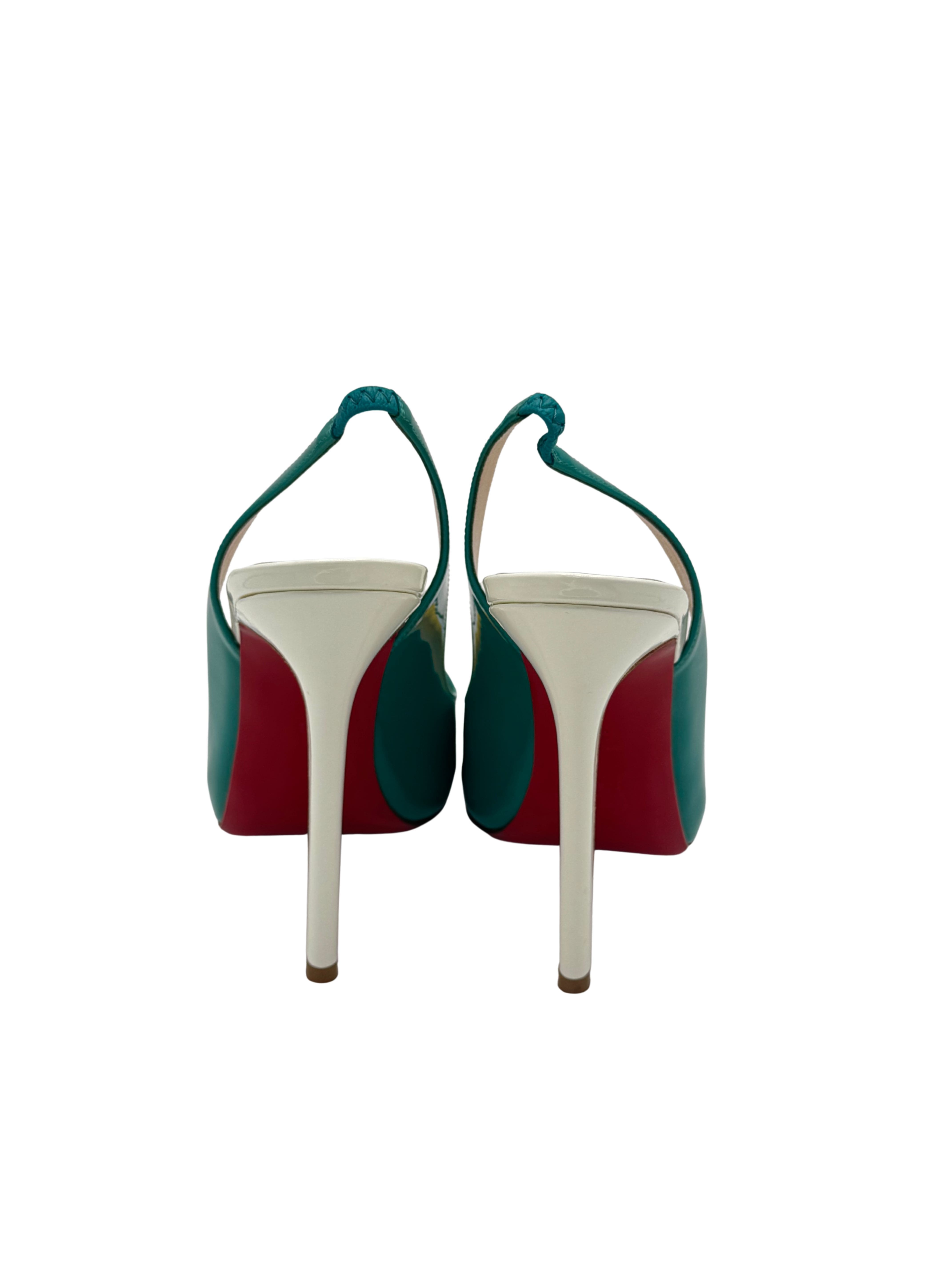 WOMEN'S Christian Louboutin Patent leather Slingback Heels - Turquoise (Unused)