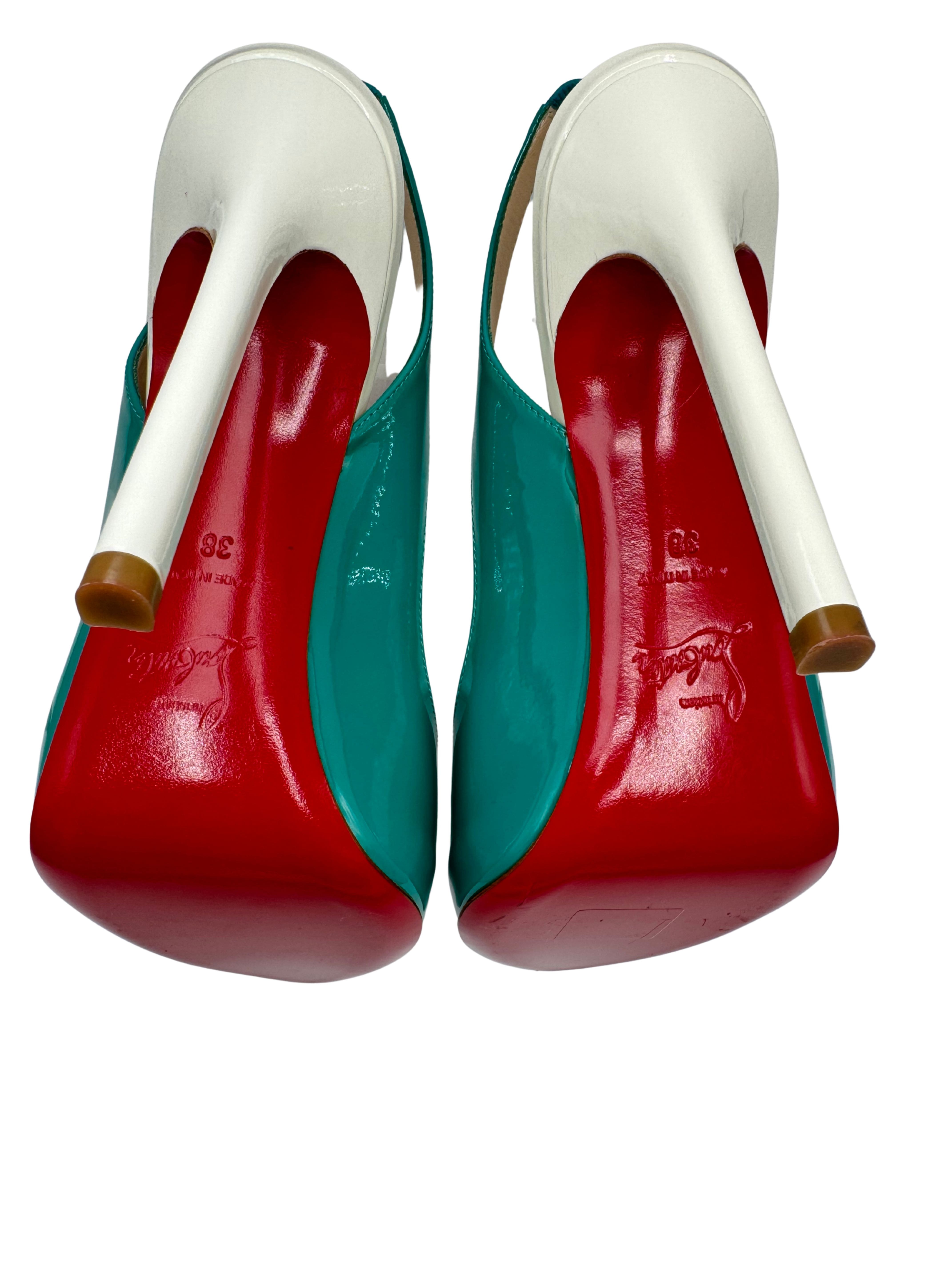 WOMEN'S Christian Louboutin Patent leather Slingback Heels - Turquoise (Unused)