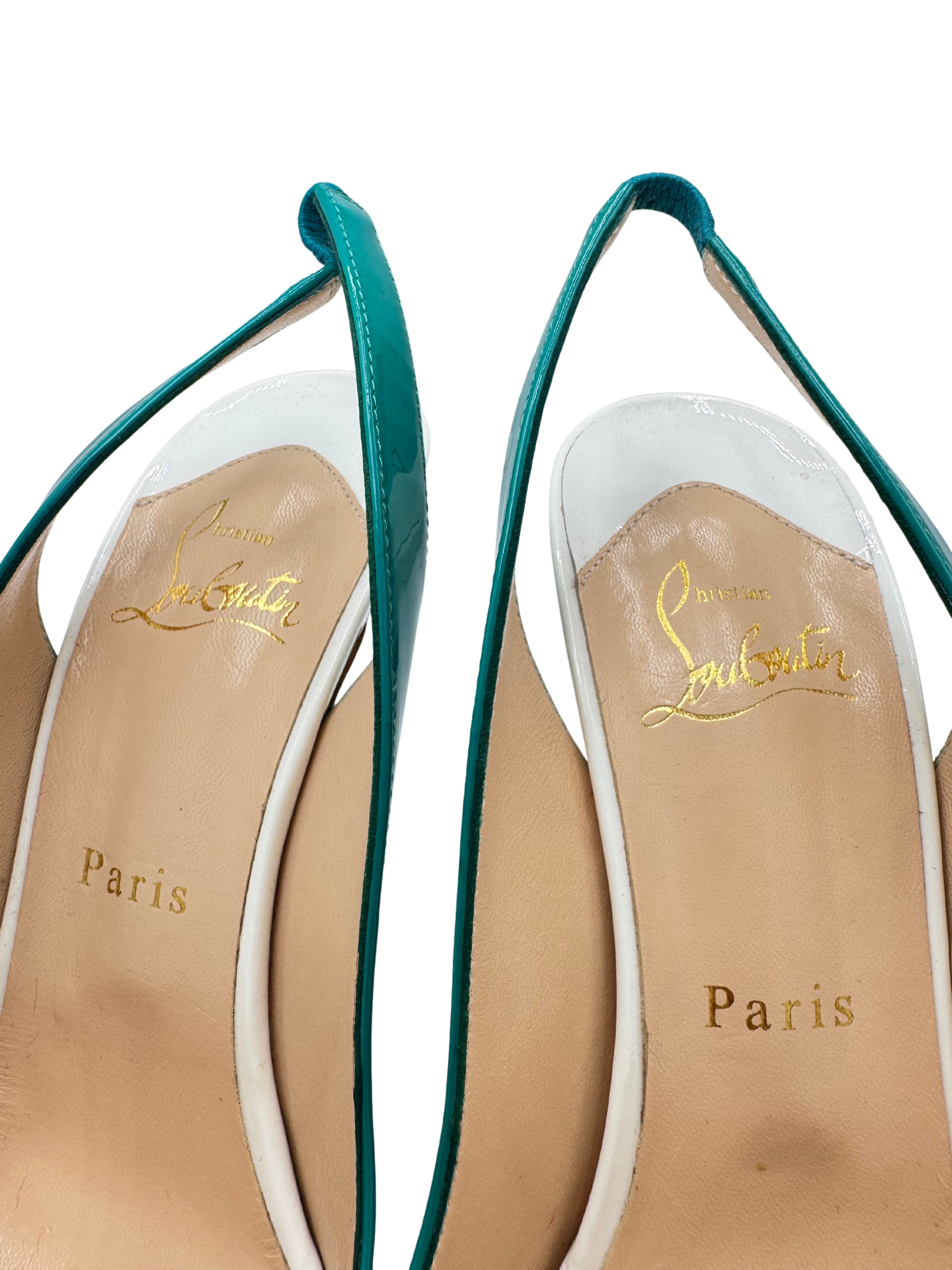WOMEN'S Christian Louboutin Patent leather Slingback Heels - Turquoise (Unused)