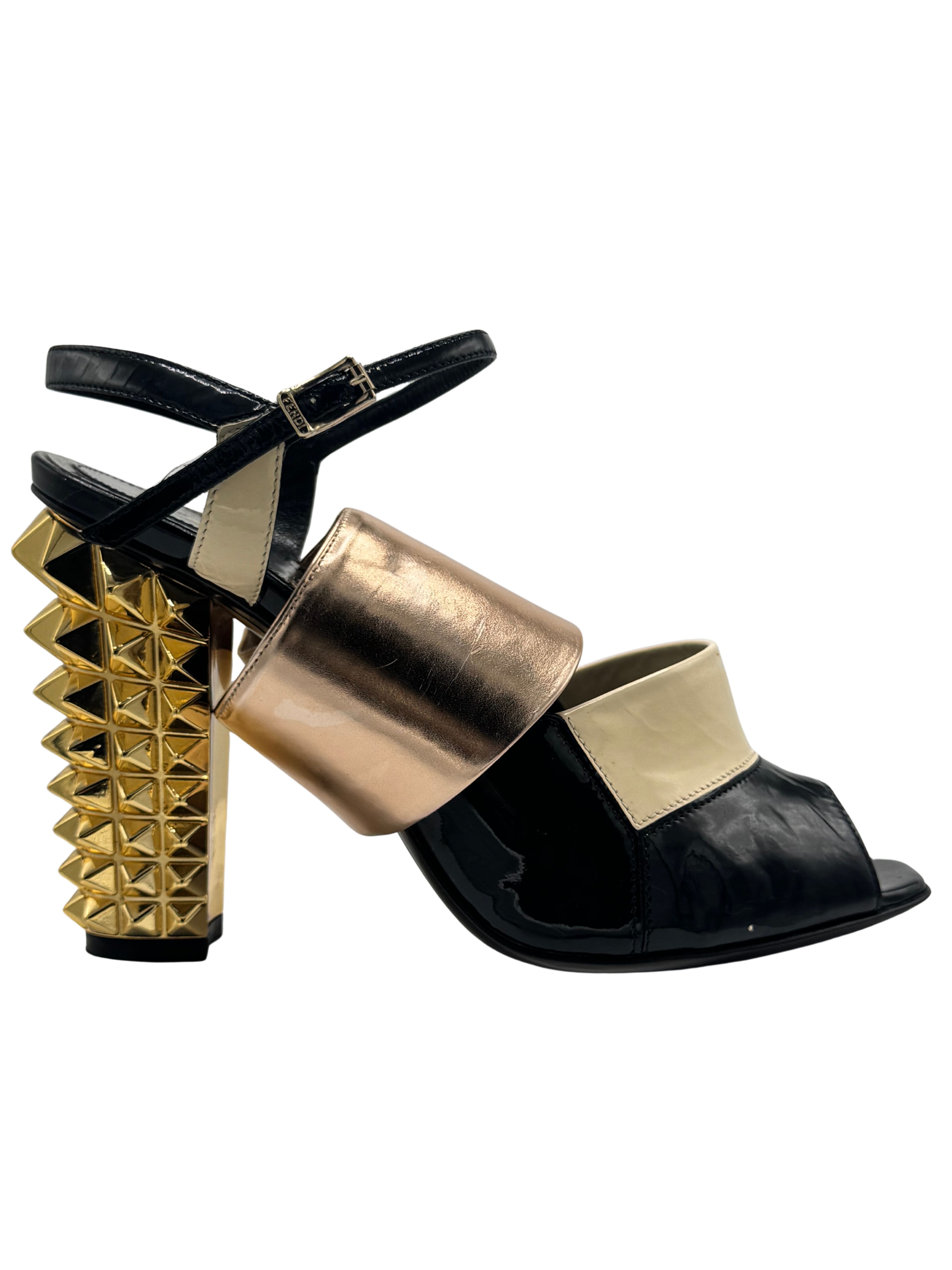 Fendi Runway Studded Mirrored Leather Heels Fendi
